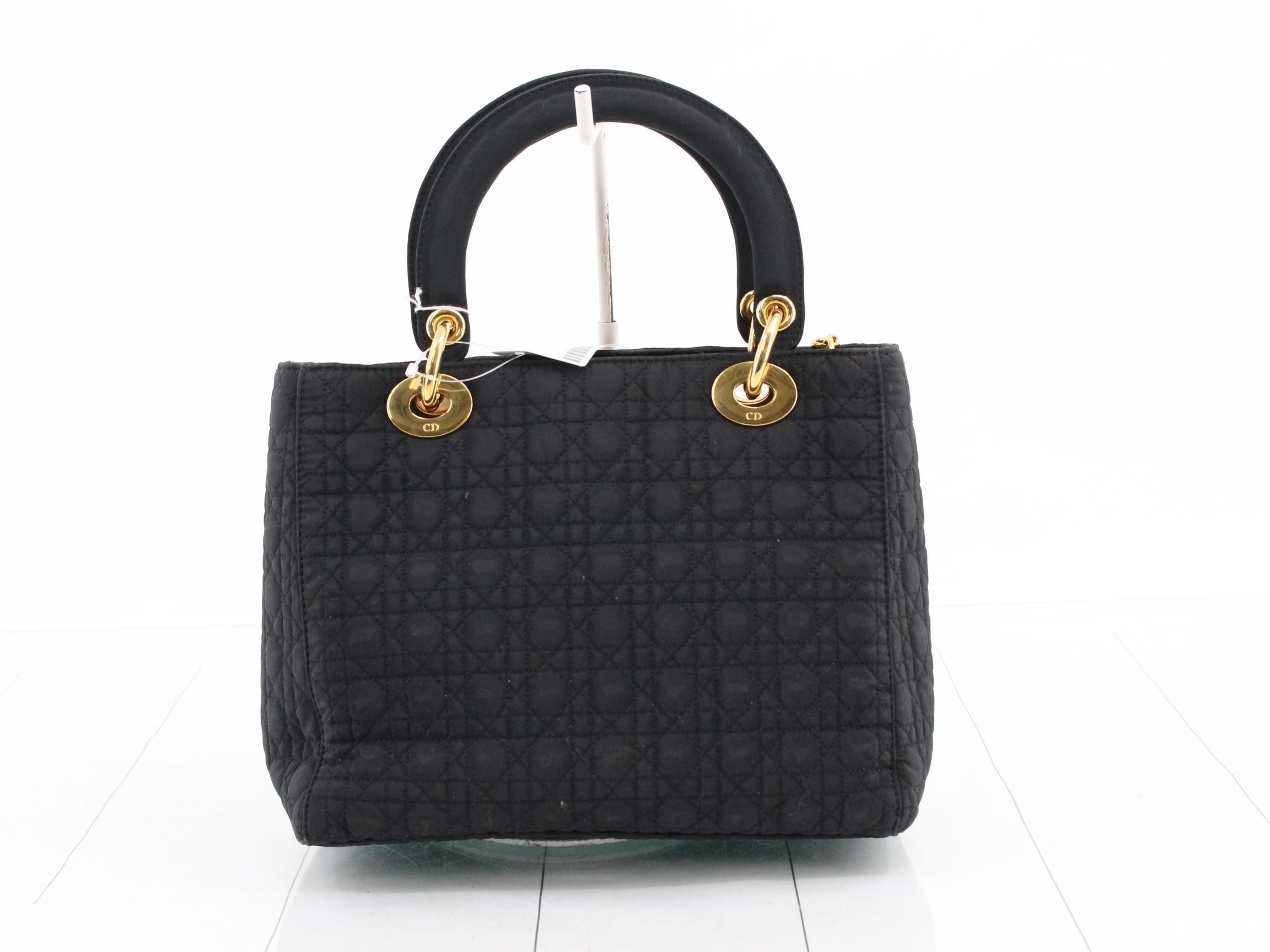 Lady Dior Cannage Nylon Handbag, Black — view 2