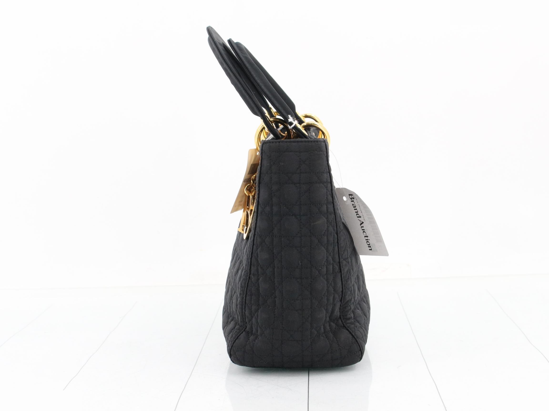 Lady Dior Cannage Nylon Handbag, Black — view 3