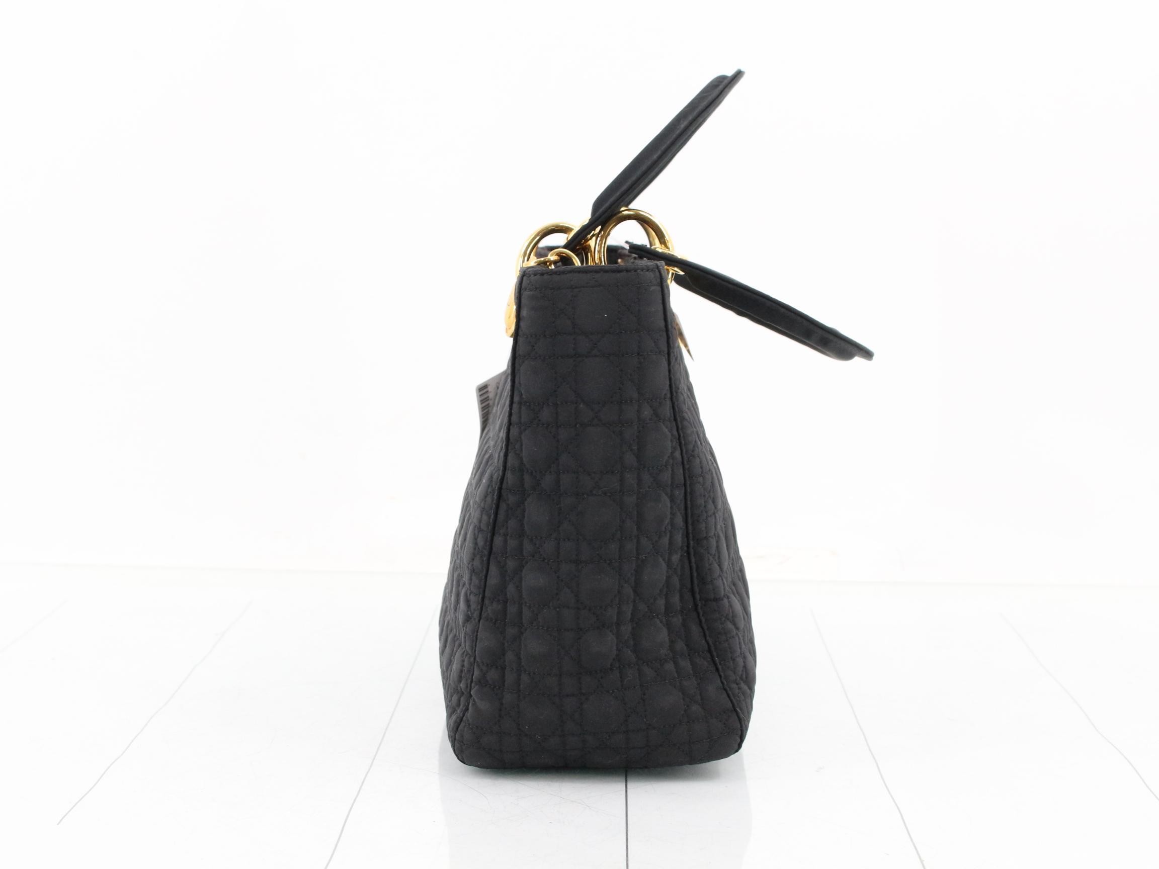 Lady Dior Cannage Nylon Handbag, Black — view 4