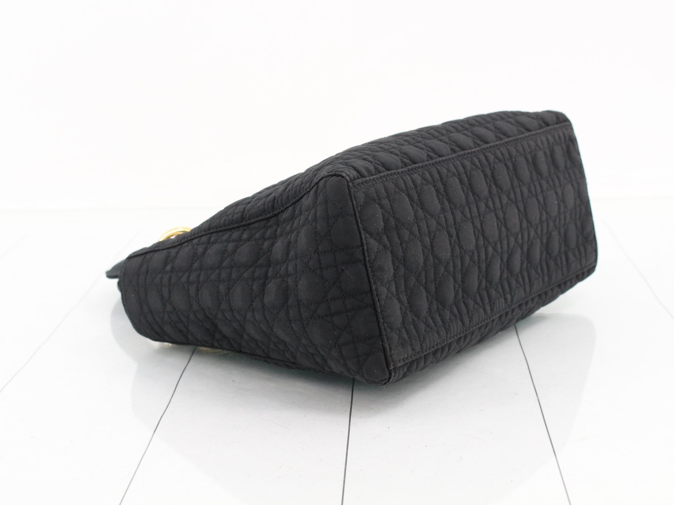 Lady Dior Cannage Nylon Handbag, Black — view 5