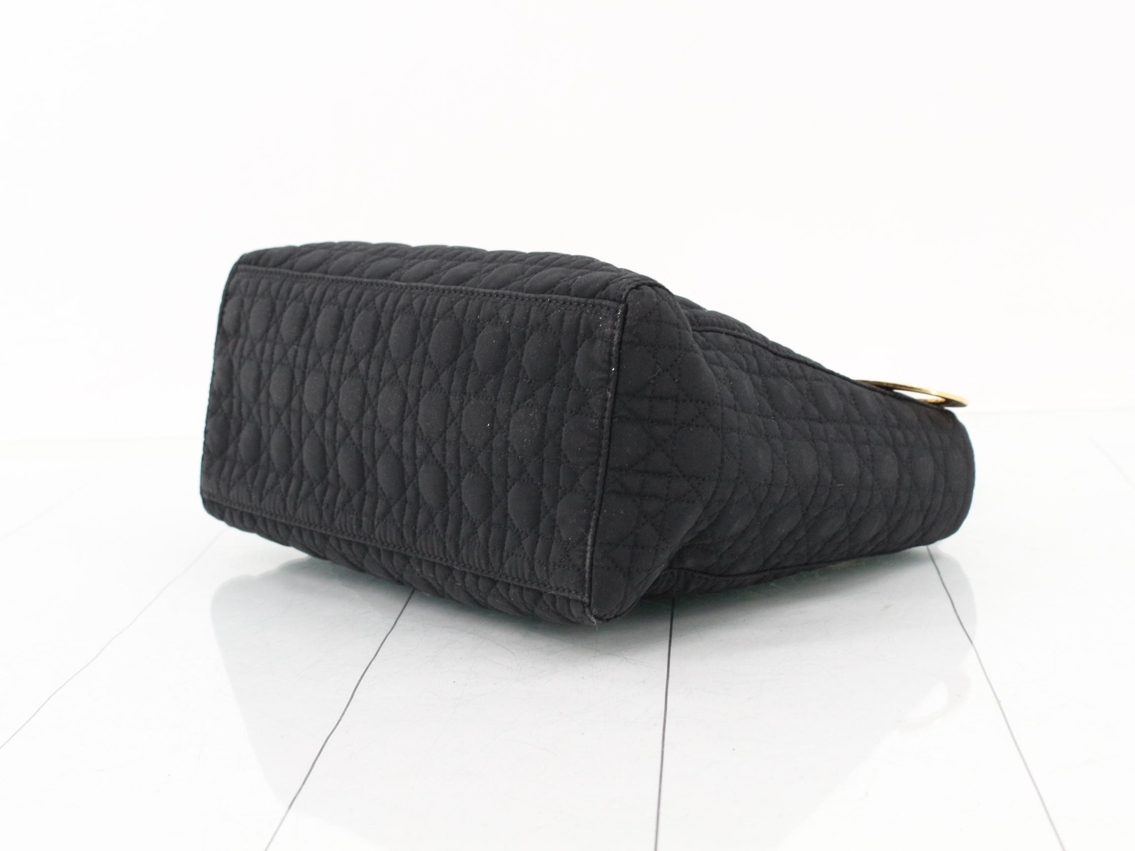 Lady Dior Cannage Nylon Handbag, Black — view 6