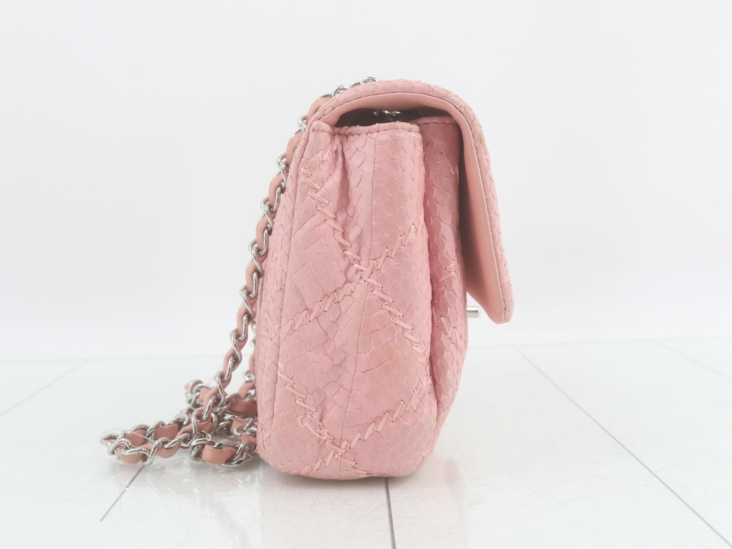 Ultra Stitch Python Coco Mark Chain Shoulder Bag, Pink — view 4