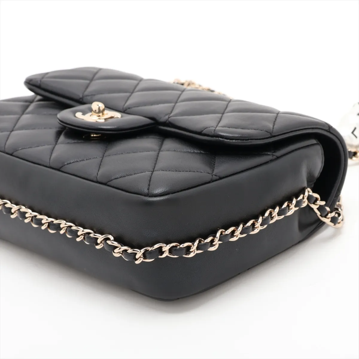 Matelassé Lambskin Chain Shoulder Bag, Pearl Black with Gold Hardware, 29773955, Serial Number 29 — view 3