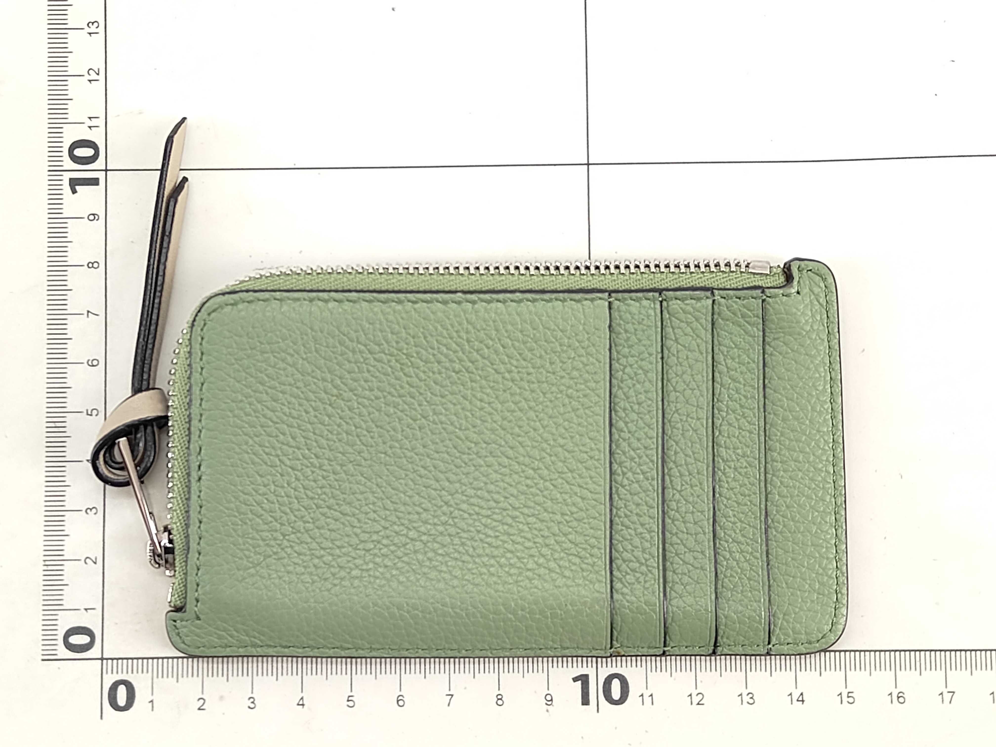 coin card holder, leather, light green and brown coin case. — view 2
