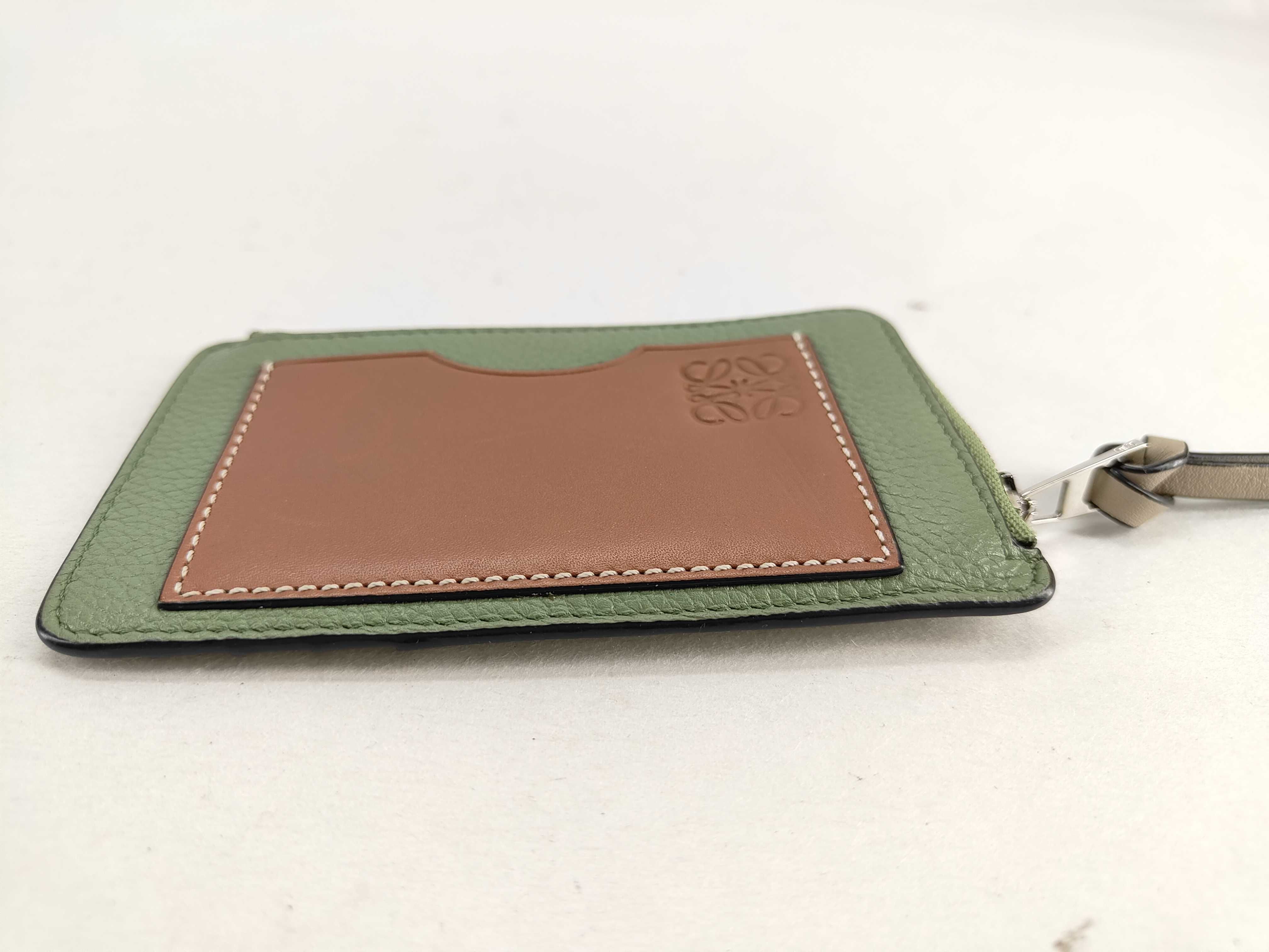 coin card holder, leather, light green and brown coin case. — view 4