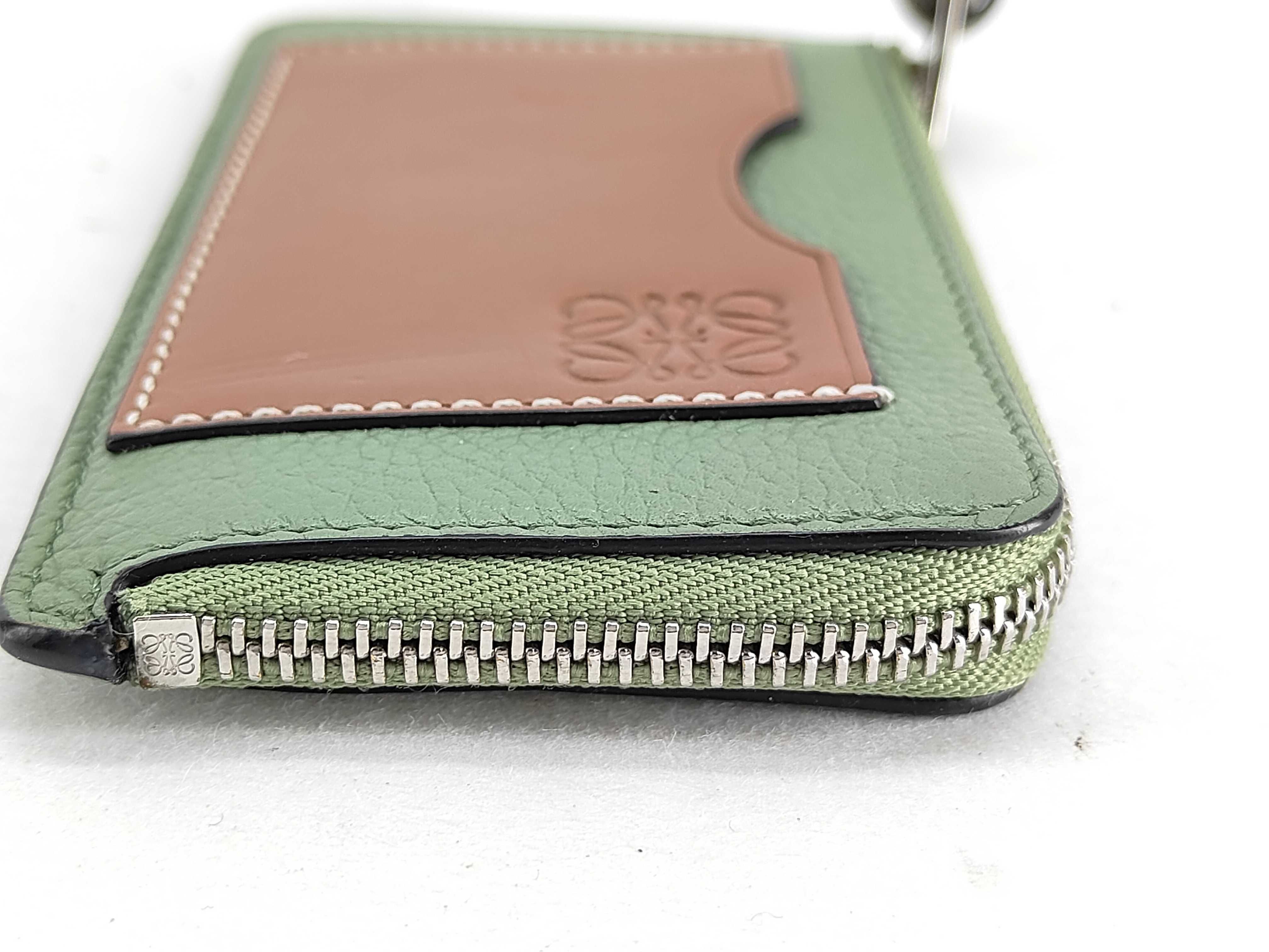 coin card holder, leather, light green and brown coin case. — view 7