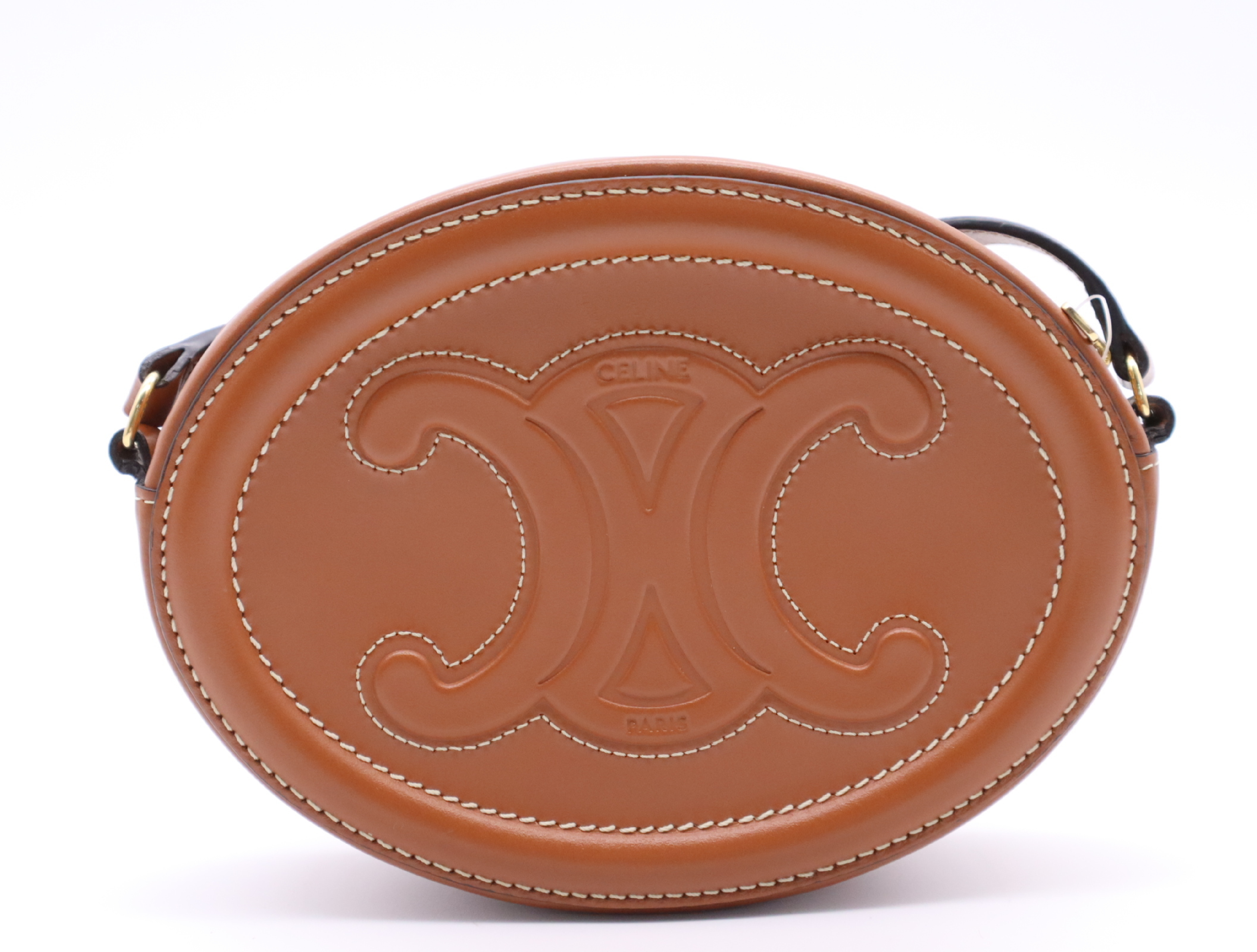 Calf Triomphe Oval Purse Cuir Brown Gold Hardware Shoulder Bag — view 2