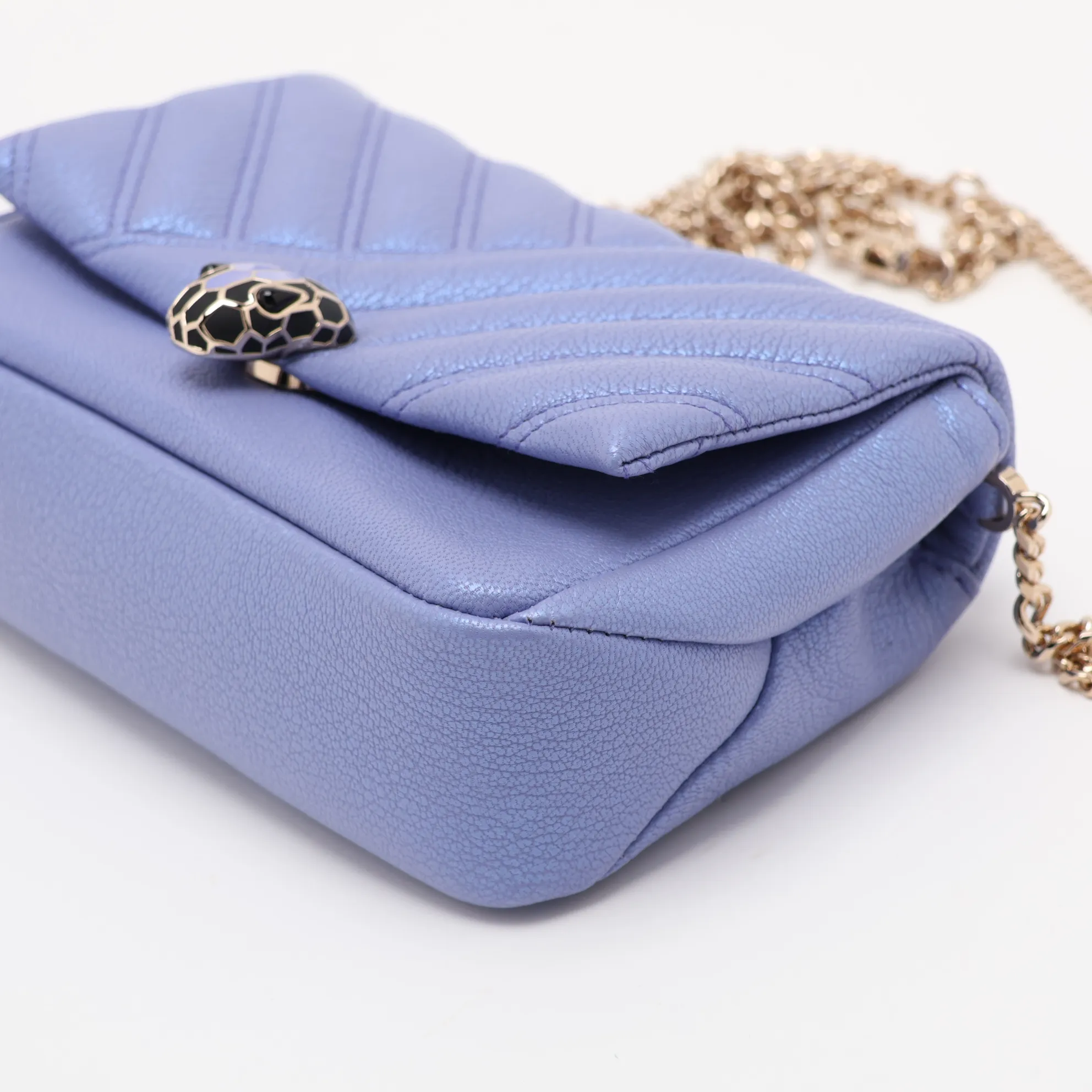 Serpenti Leather Chain Shoulder Bag, Purple — view 3