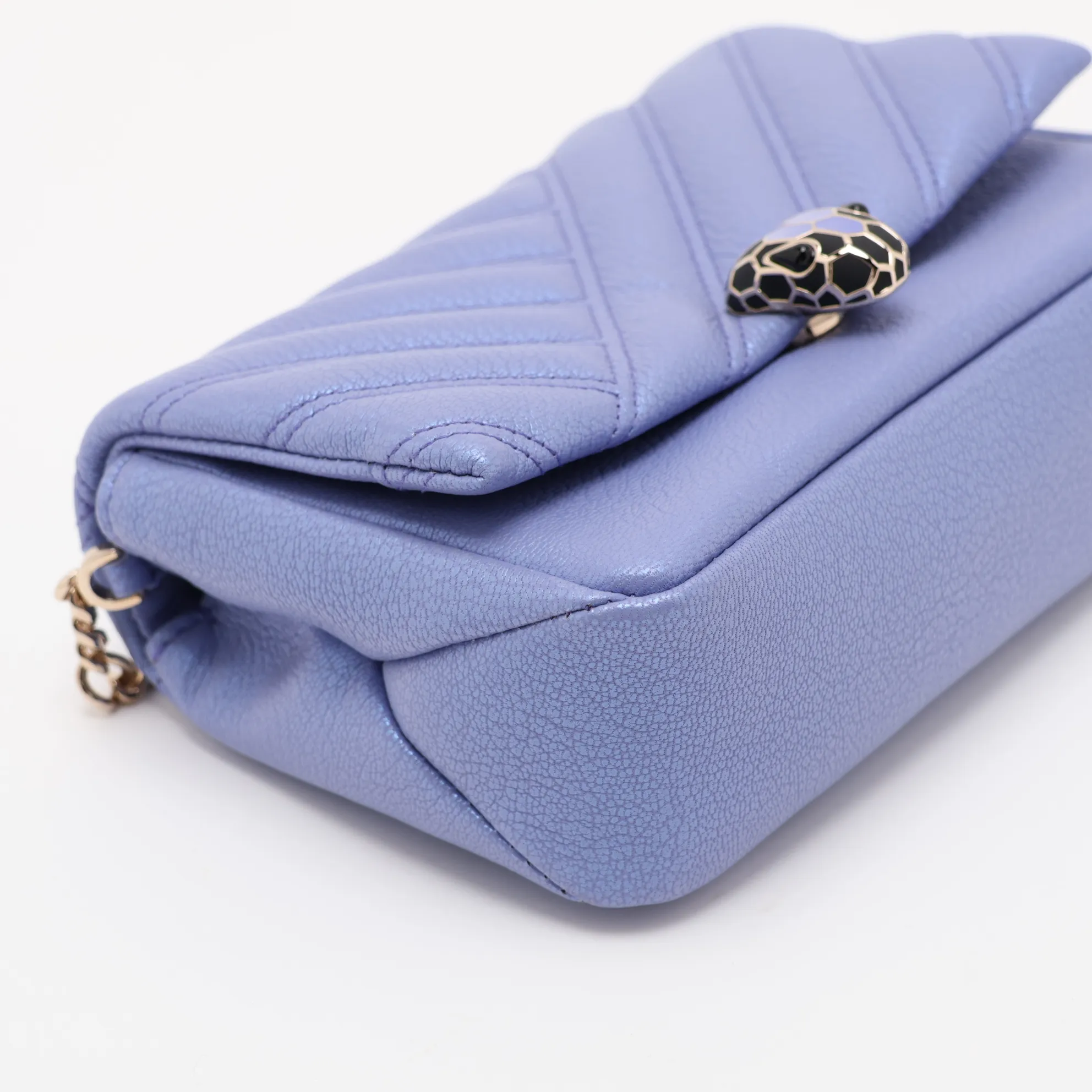 Serpenti Leather Chain Shoulder Bag, Purple — view 4