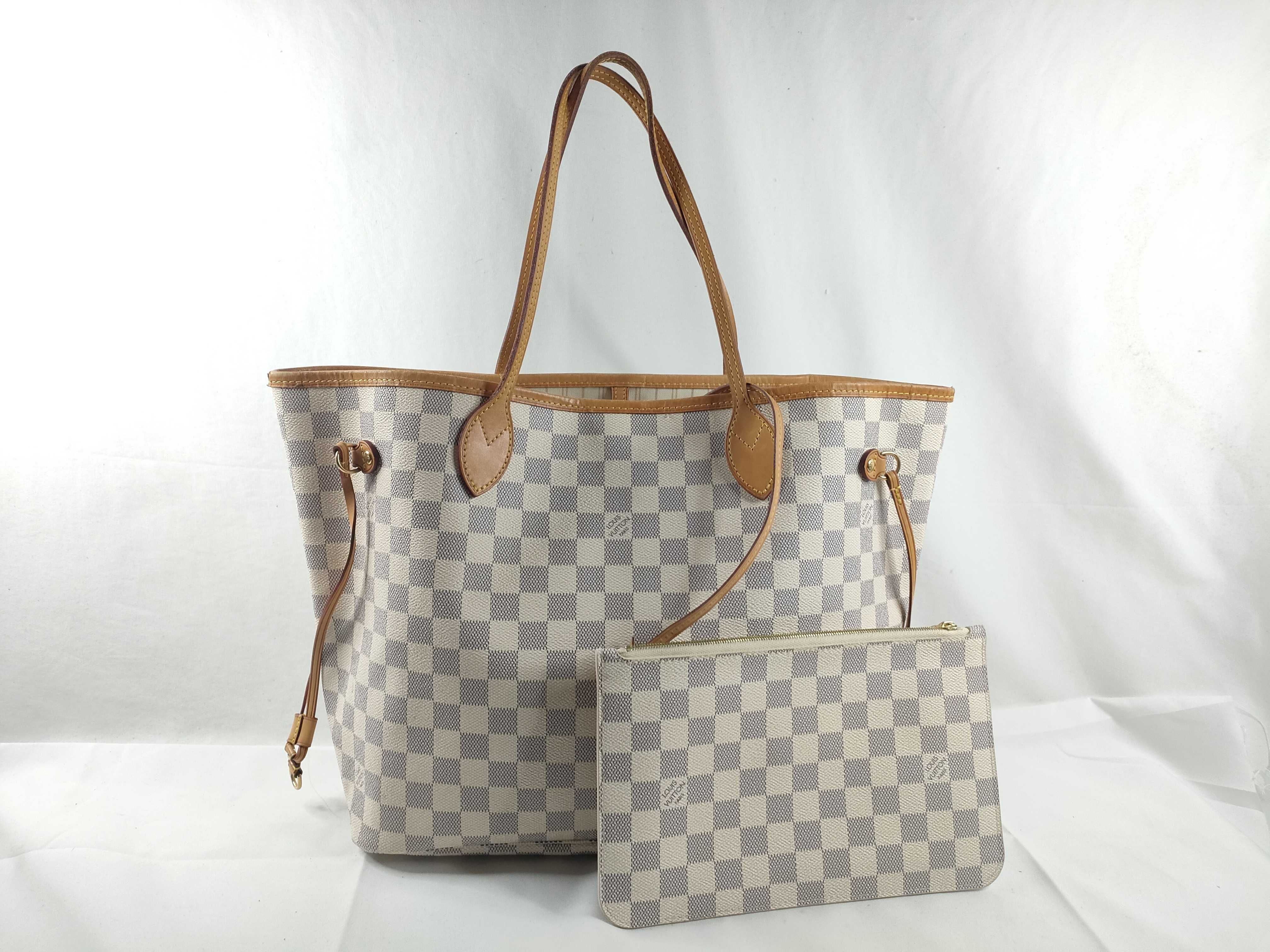 Damier Azur Neverfull MM N41361 FL3164 White Tote Bag