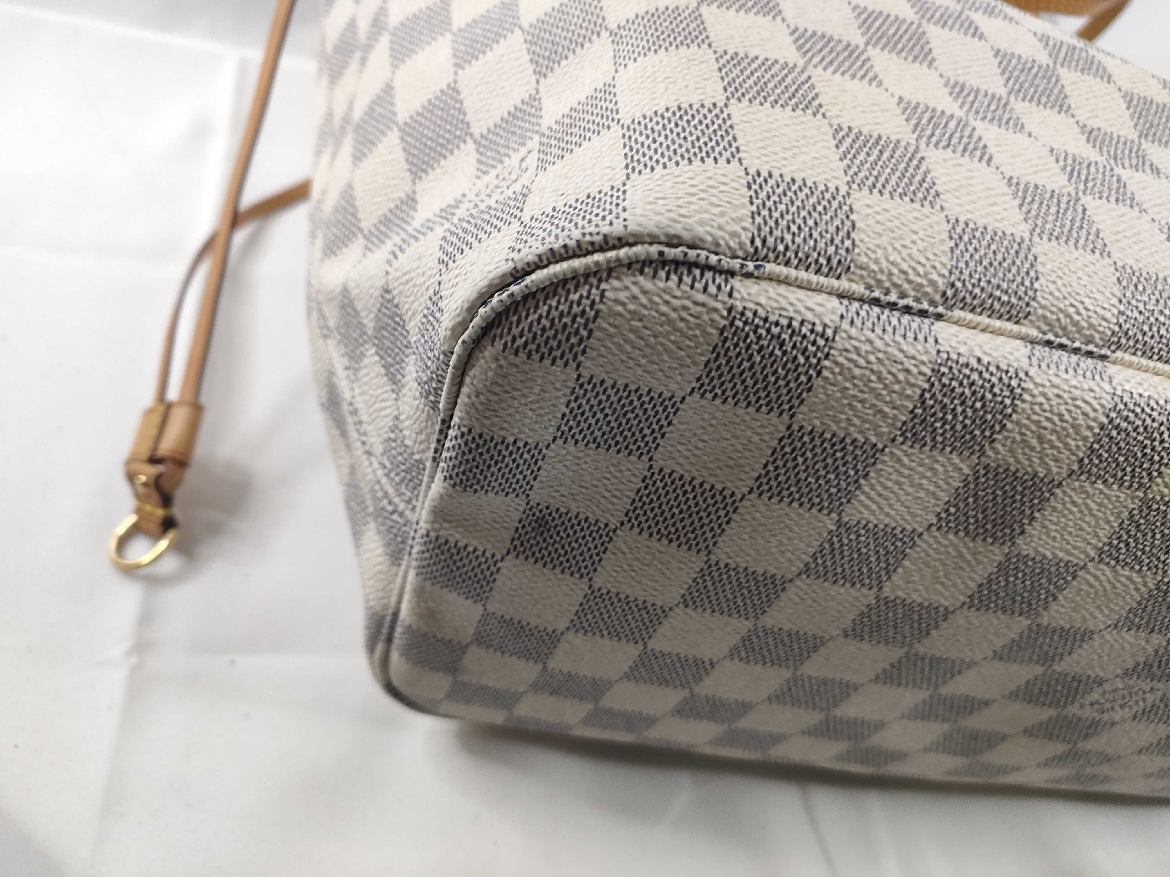 Damier Azur Neverfull MM N41361 FL3164 White Tote Bag — view 3