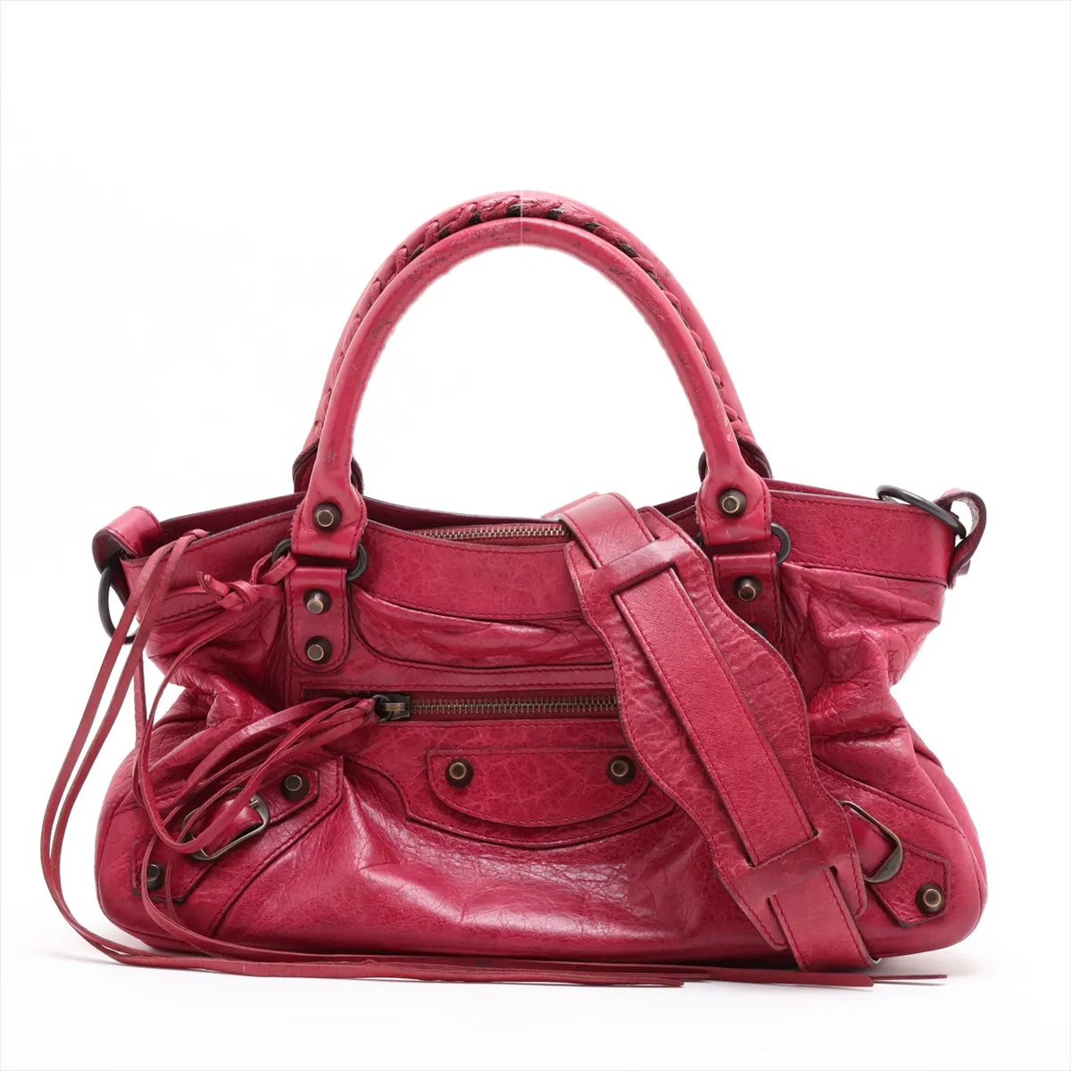 The First 103208 Leather 2-Way Handbag, Red, with Mirror