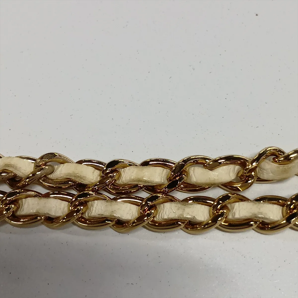 Chocolate Bar Leather Chain Shoulder Bag, Camellia Design, White with Gold Hardware, Item Number 8662979 (Serial Number 8) — view 11