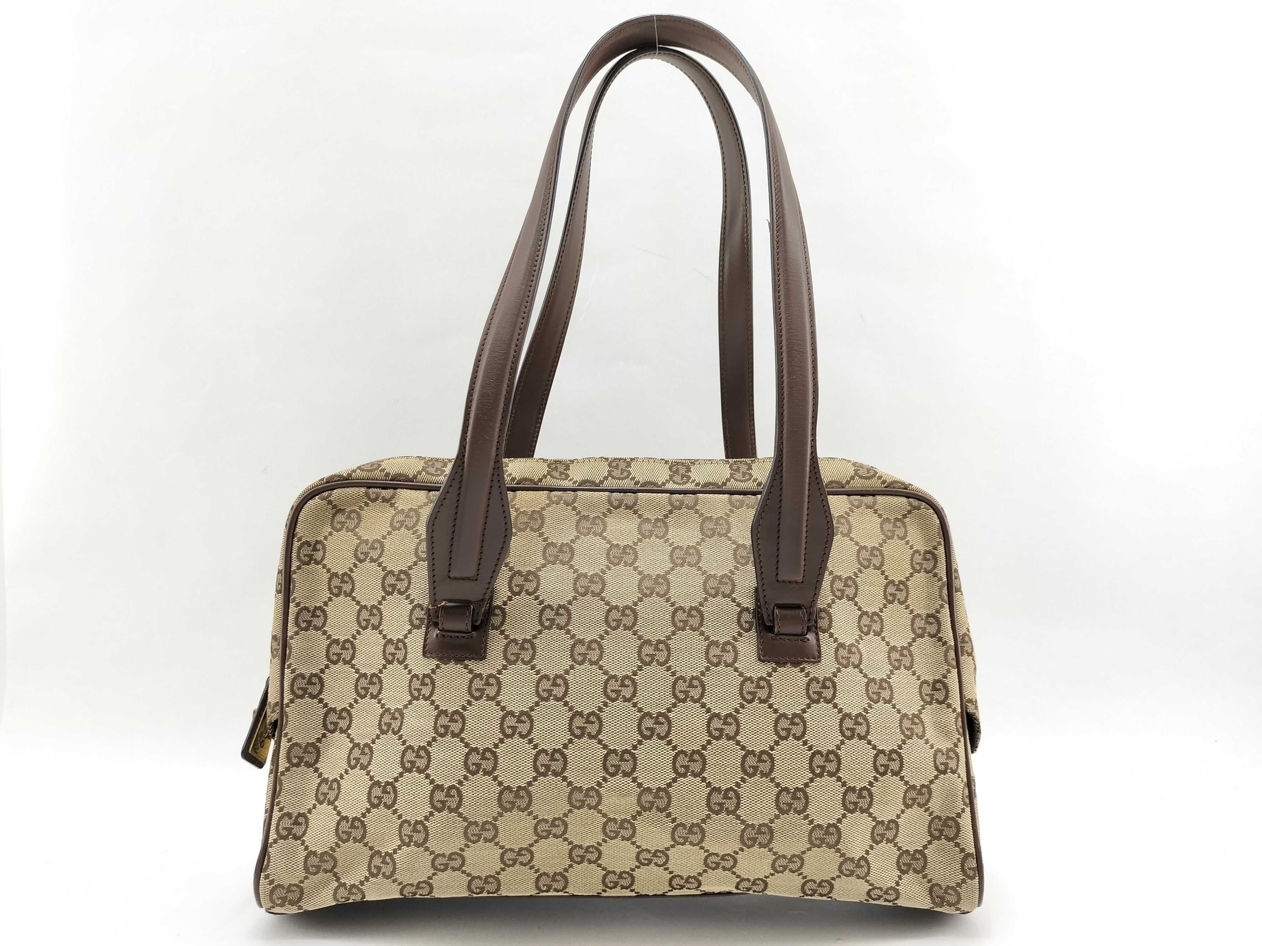 GG Canvas Leather Tote Bag, Beige x Brown Shoulder Bag