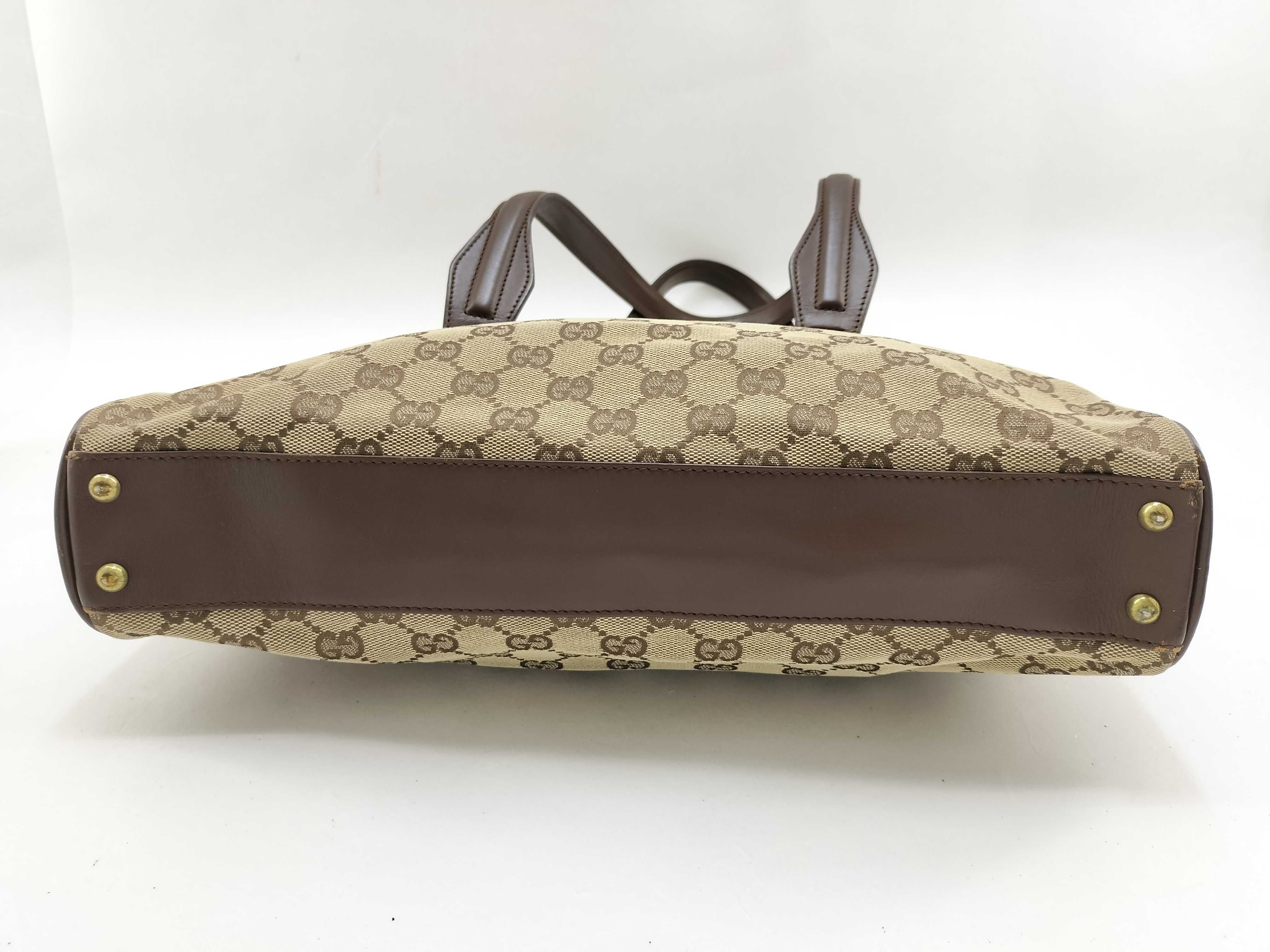 GG Canvas Leather Tote Bag, Beige x Brown Shoulder Bag — view 6