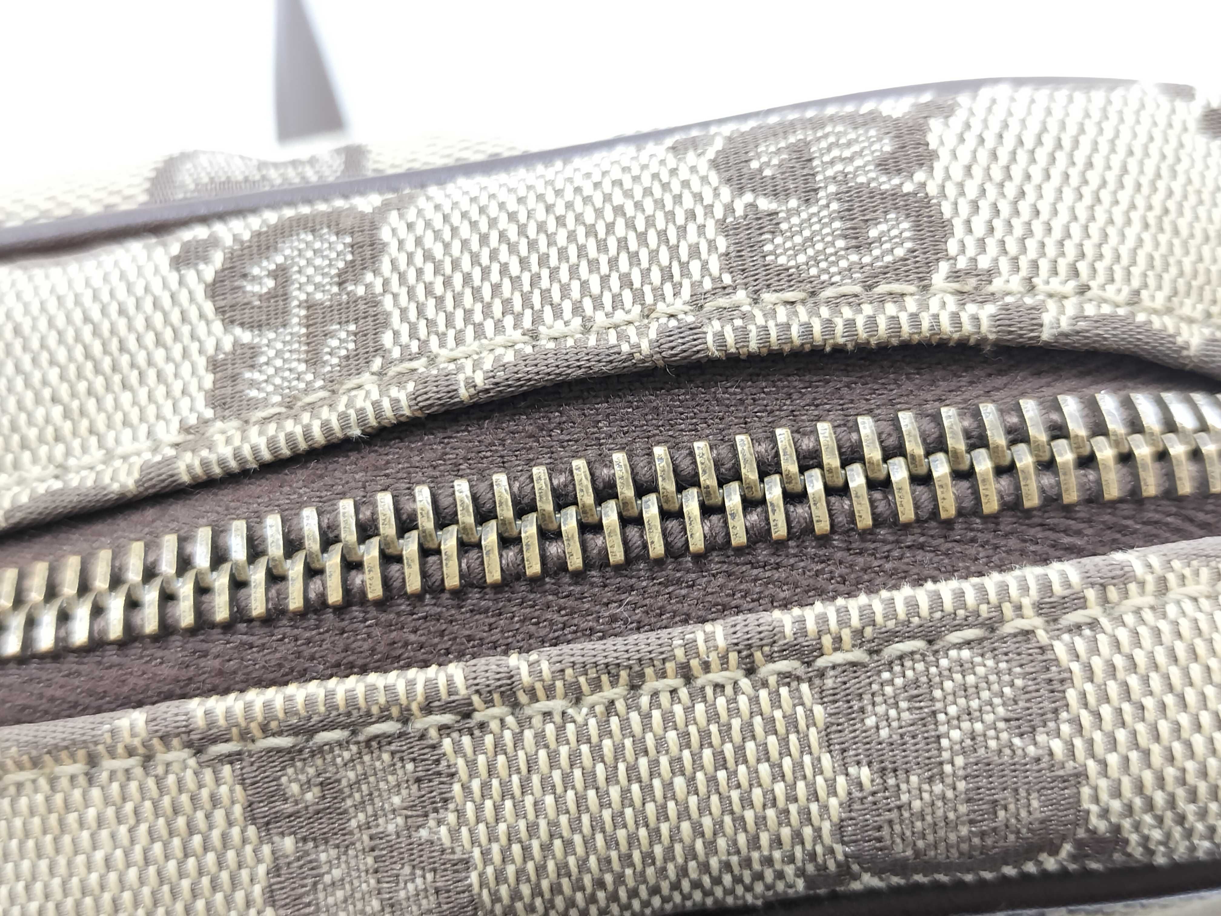 GG Canvas Leather Tote Bag, Beige x Brown Shoulder Bag — view 8