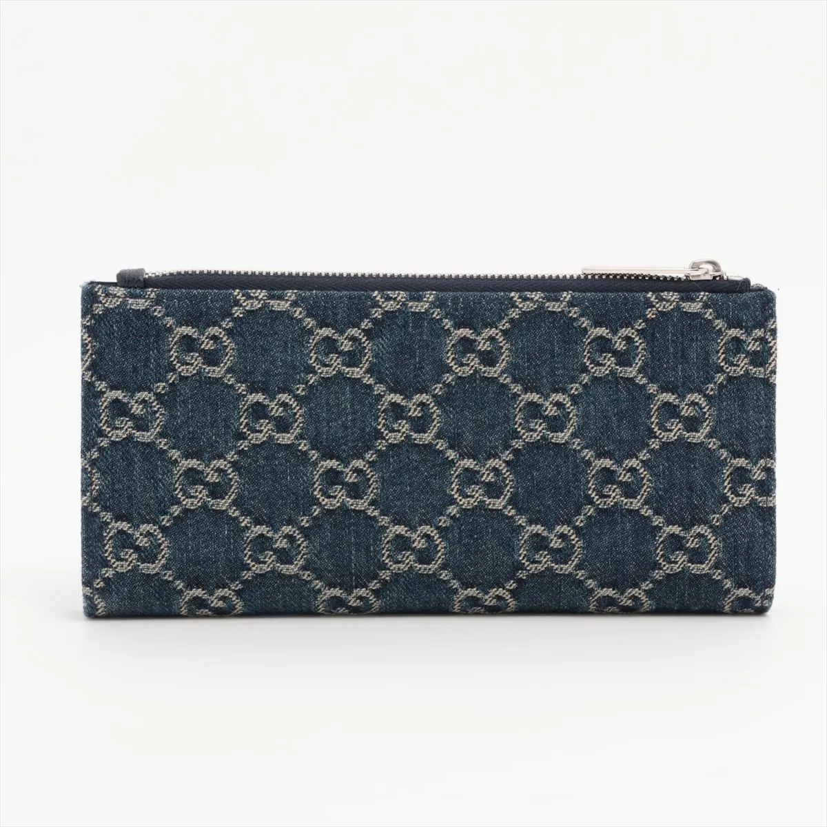 GG Denim Canvas x Leather Round Zip Wallet Blue 875805 — view 2