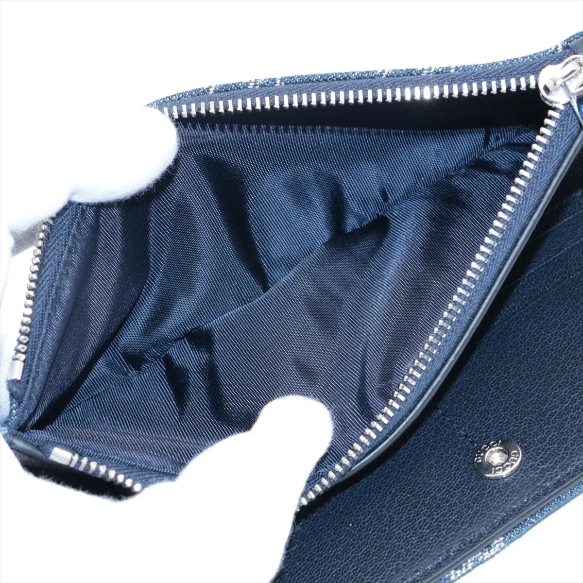 GG Denim Canvas x Leather Round Zip Wallet Blue 875805 — view 6