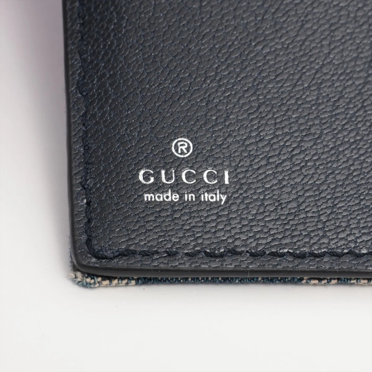 GG Denim Canvas x Leather Round Zip Wallet Blue 875805 — view 7