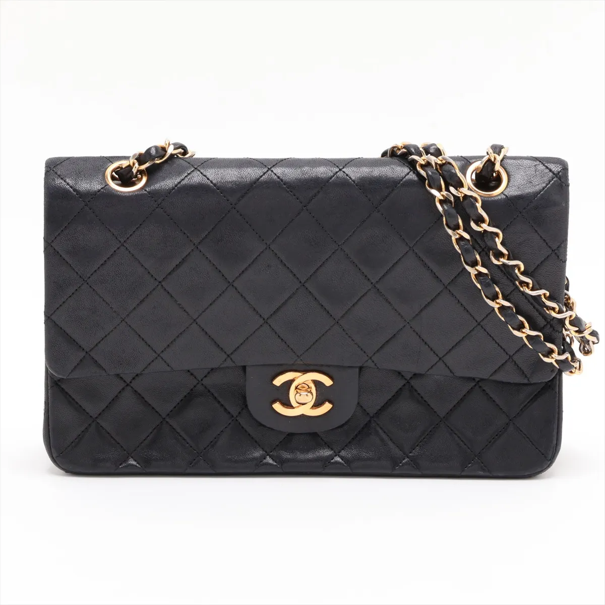 Matelassé 25 Lambskin Double Flap Double Chain Bag, Black with Gold Hardware, 0451964 (Serial Number in the 0s, A01112)