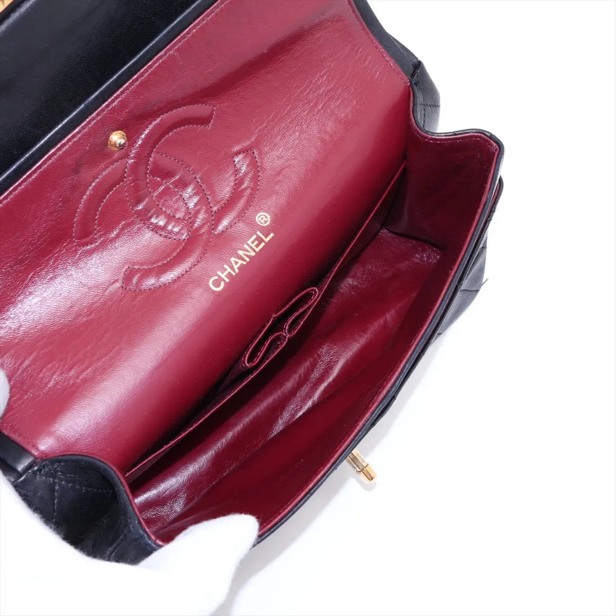 Matelassé 25 Lambskin Double Flap Double Chain Bag, Black with Gold Hardware, 0451964 (Serial Number in the 0s, A01112) — view 7