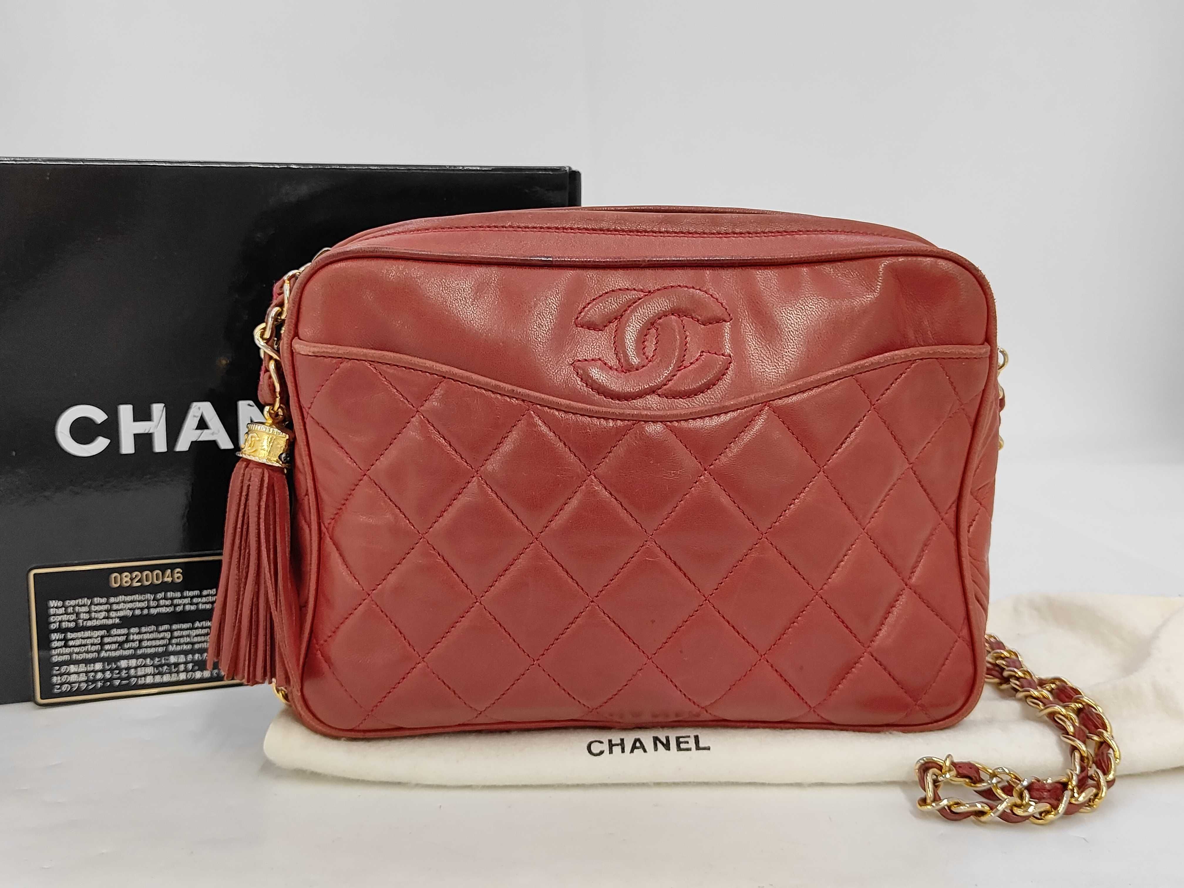 0820046 Shoulder Bag, Chain Shoulder Bag, Matelassé, Fringe, Lambskin, Red Shoulder Bag