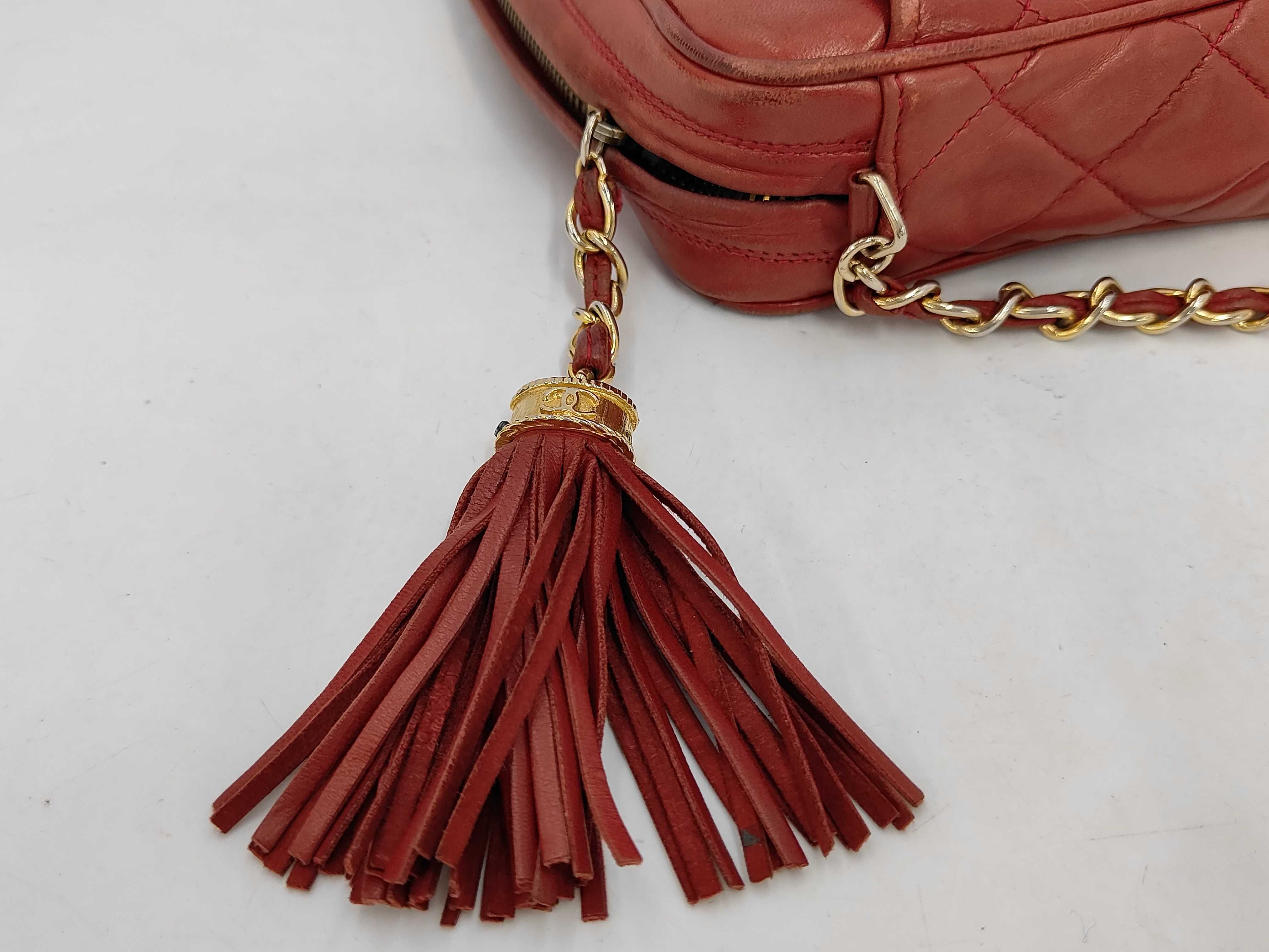 0820046 Shoulder Bag, Chain Shoulder Bag, Matelassé, Fringe, Lambskin, Red Shoulder Bag — view 12