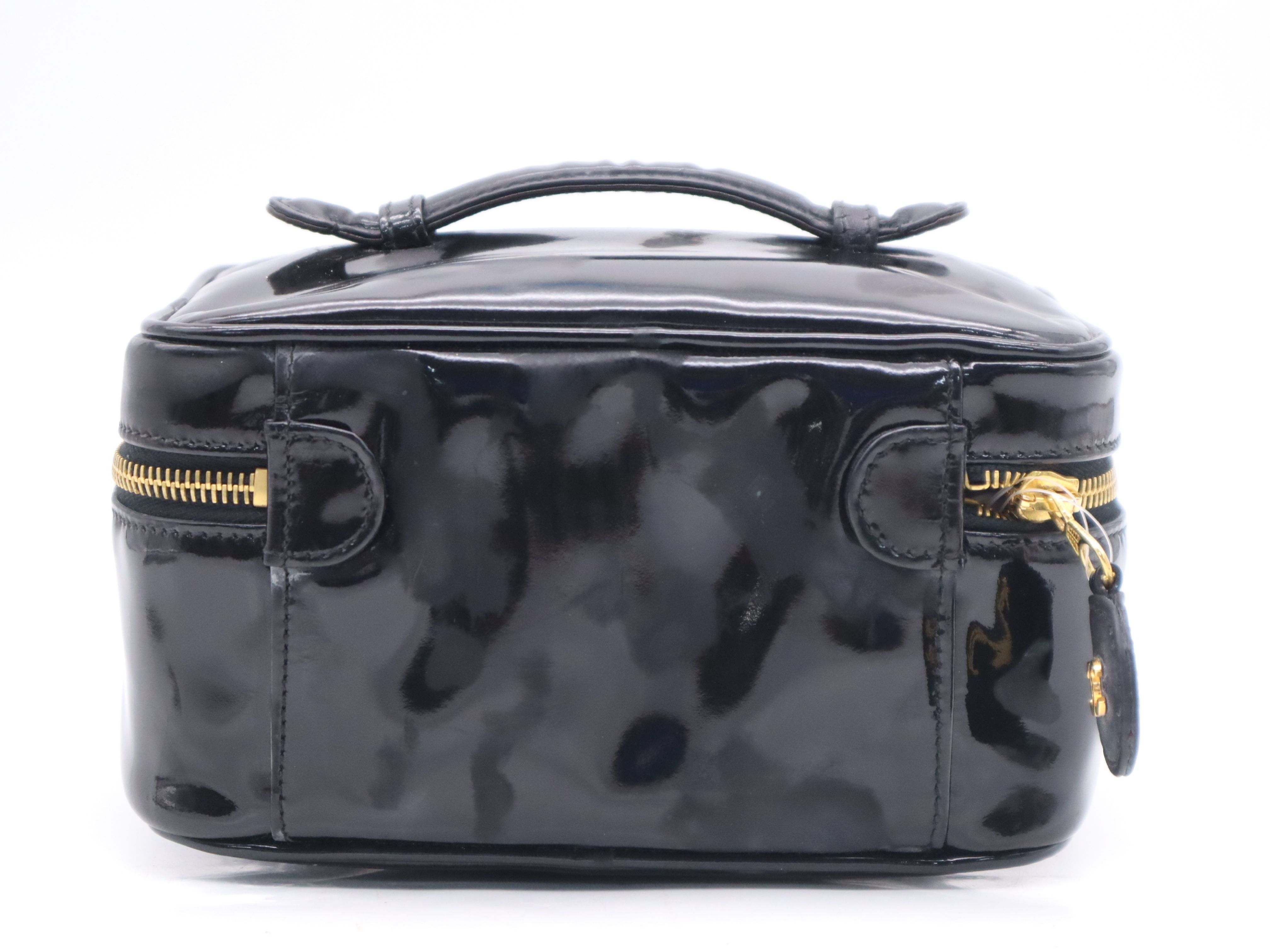 Enamel Coco Mark Vanity Bag, Black, Gold Hardware, with Seal, Handbag — view 2