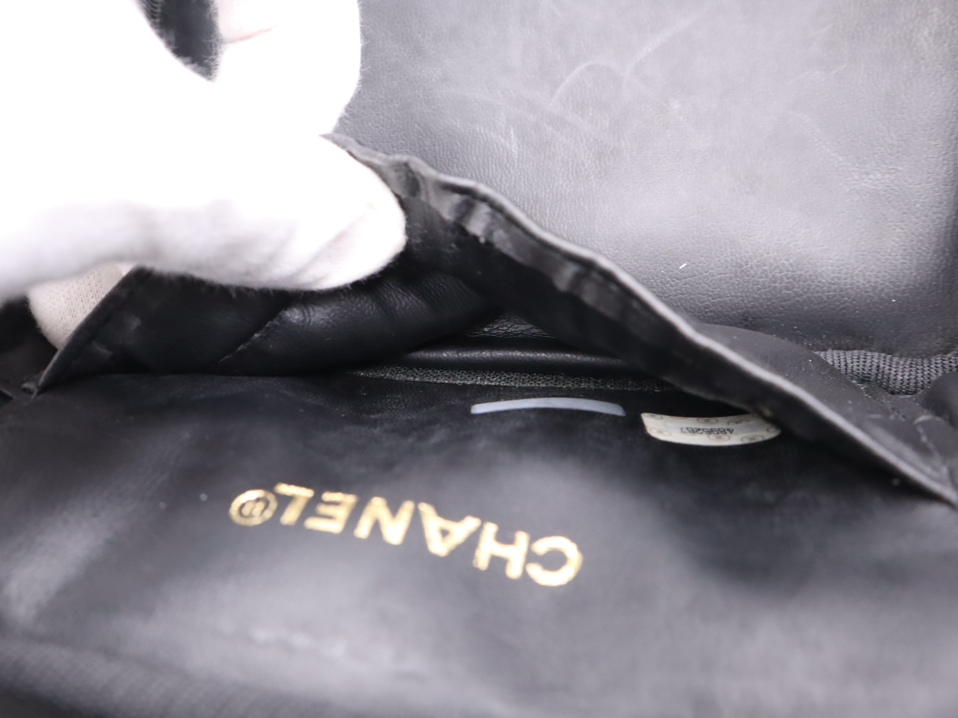 Enamel Coco Mark Vanity Bag, Black, Gold Hardware, with Seal, Handbag — view 12