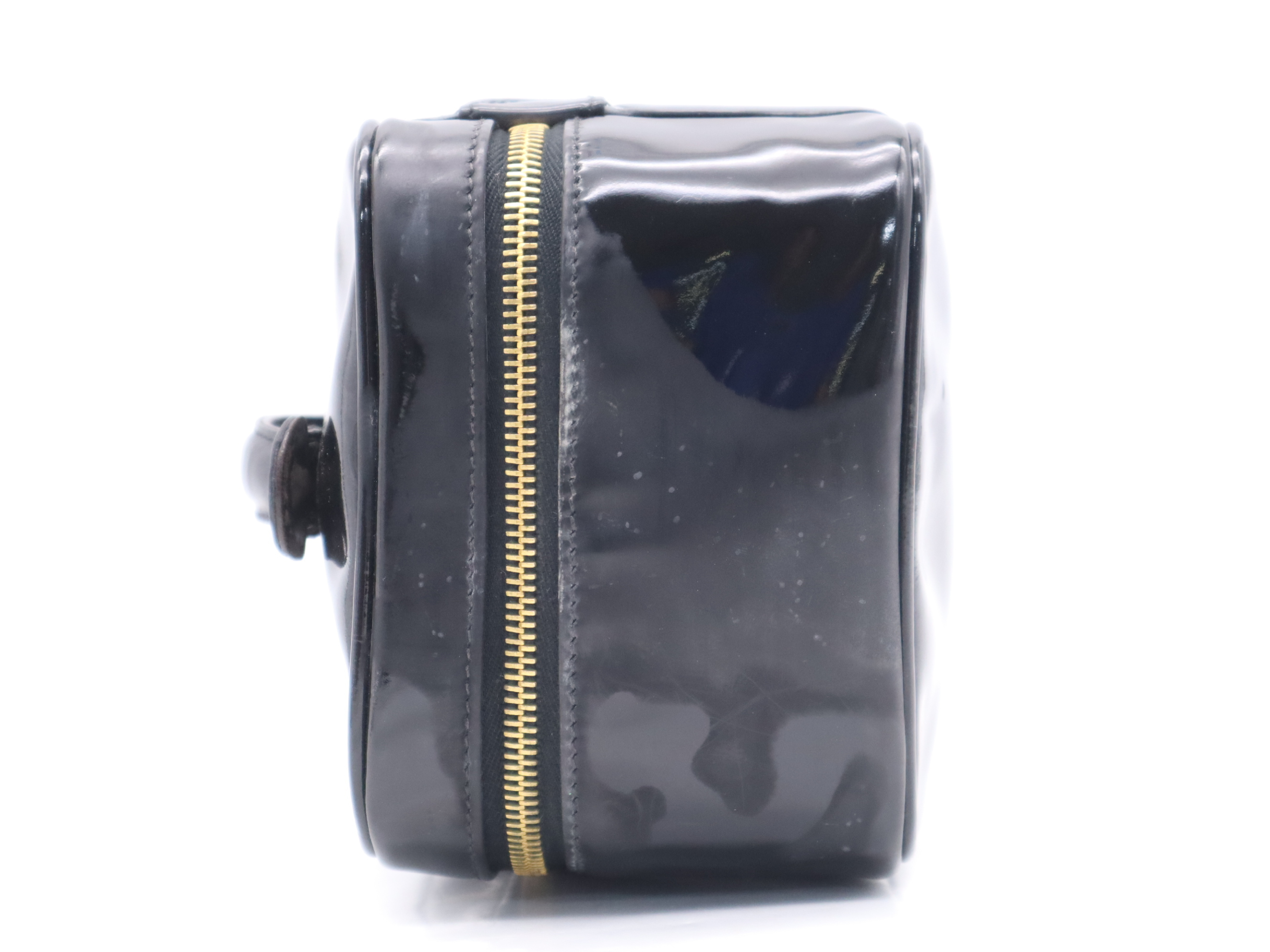 Enamel Coco Mark Vanity Bag, Black, Gold Hardware, with Seal, Handbag — view 3