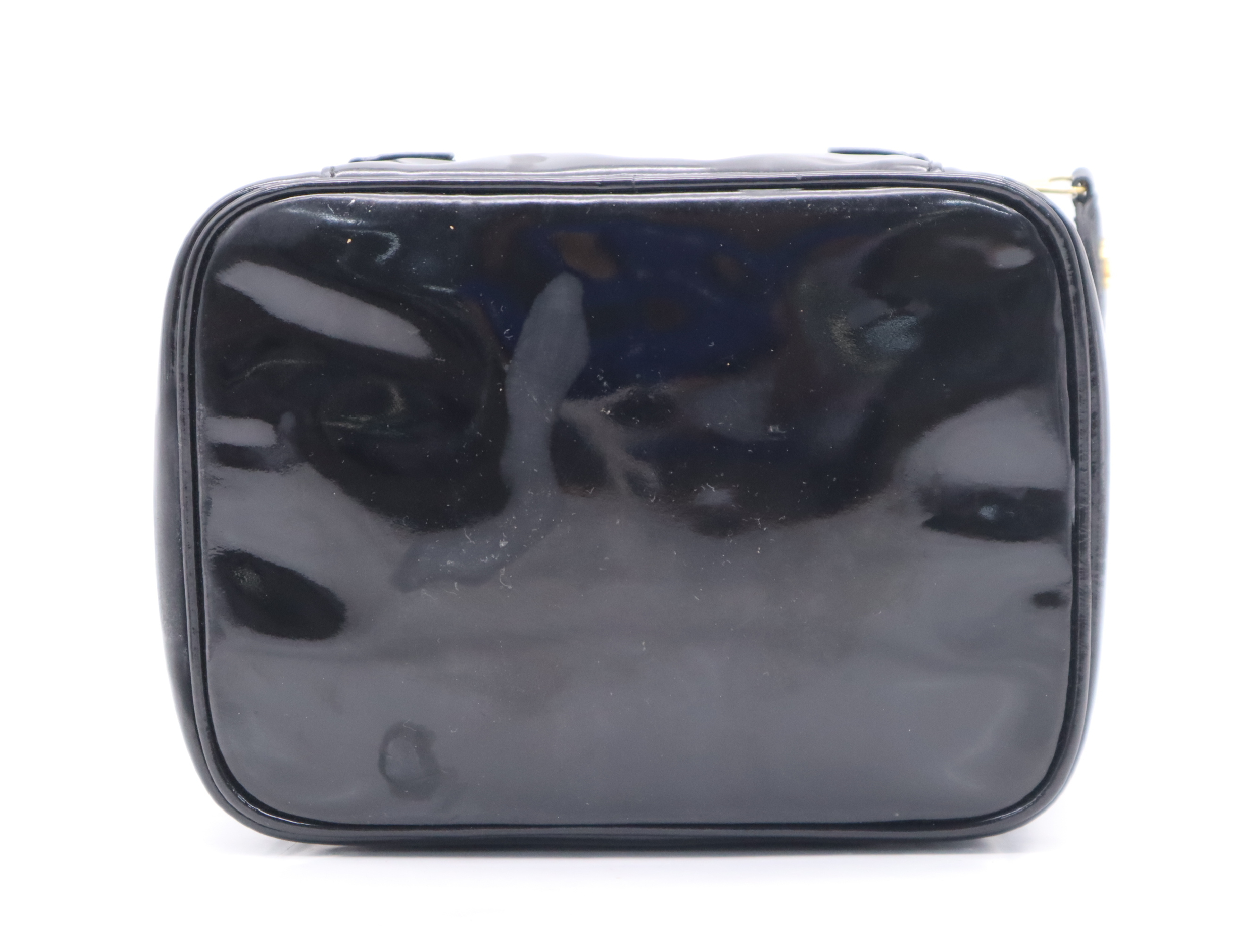 Enamel Coco Mark Vanity Bag, Black, Gold Hardware, with Seal, Handbag — view 4