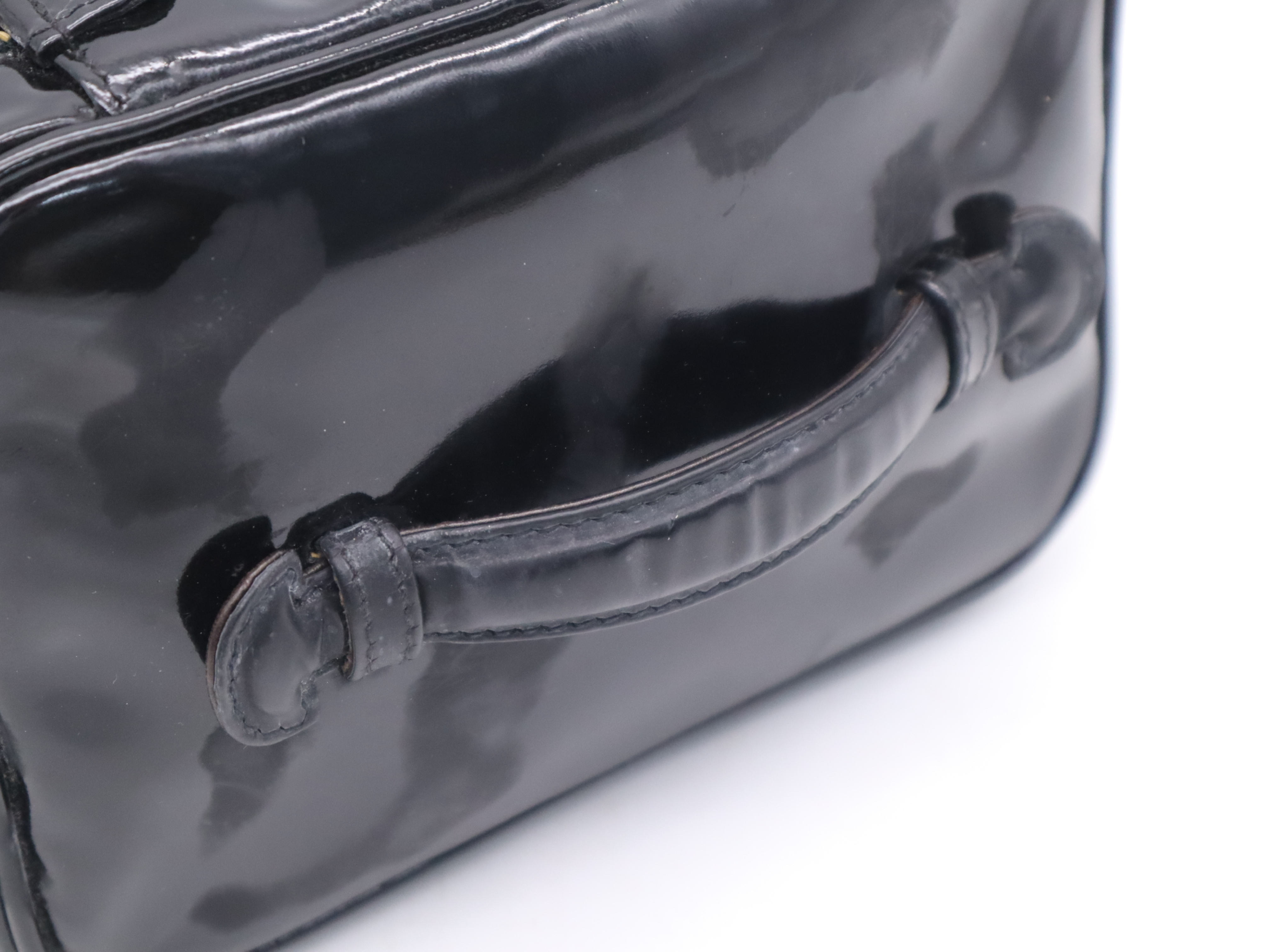 Enamel Coco Mark Vanity Bag, Black, Gold Hardware, with Seal, Handbag — view 6