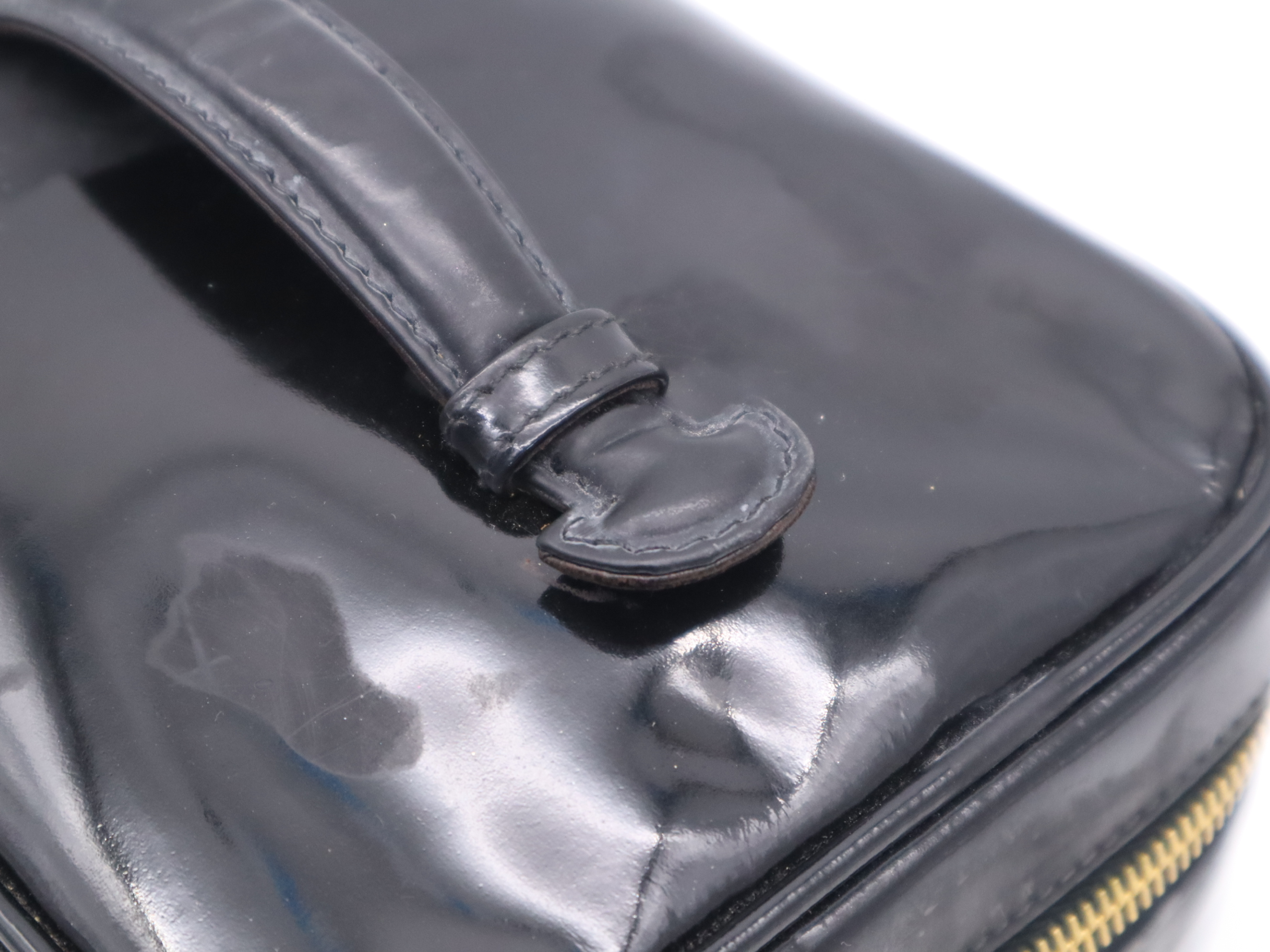 Enamel Coco Mark Vanity Bag, Black, Gold Hardware, with Seal, Handbag — view 8