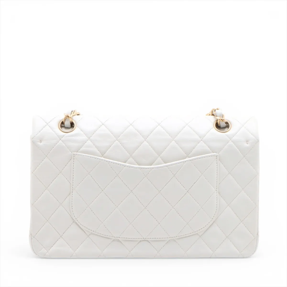 Matelassé 25 Lambskin Double Flap Double Chain Bag, White with Gold Hardware, 6358922, Series 6, A01112 — view 2