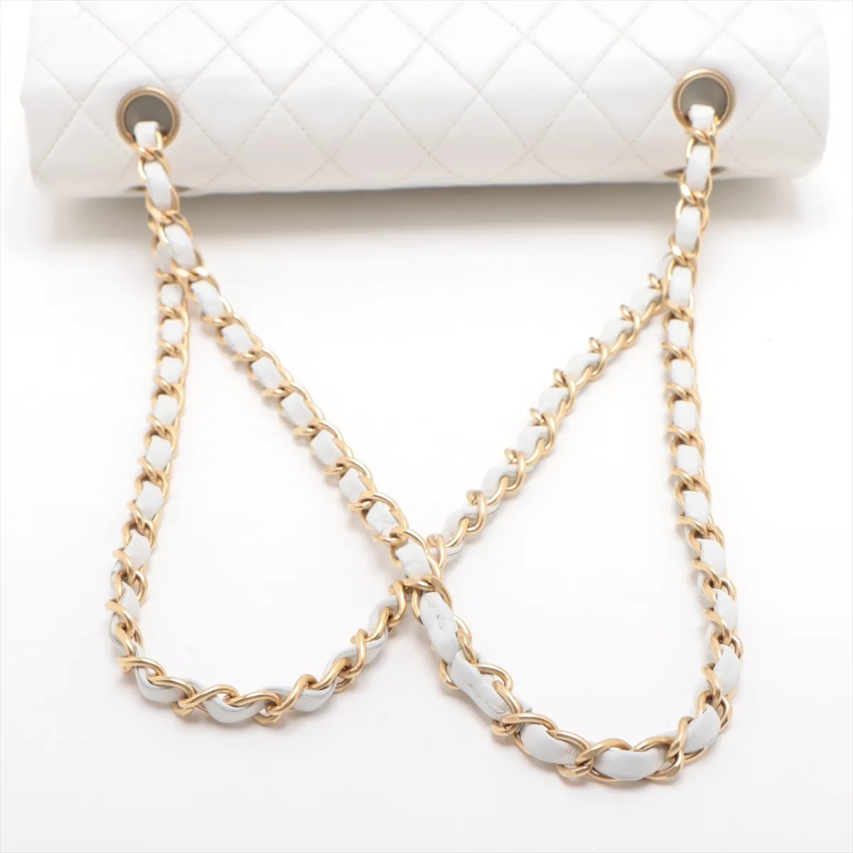 Matelassé 25 Lambskin Double Flap Double Chain Bag, White with Gold Hardware, 6358922, Series 6, A01112 — view 5