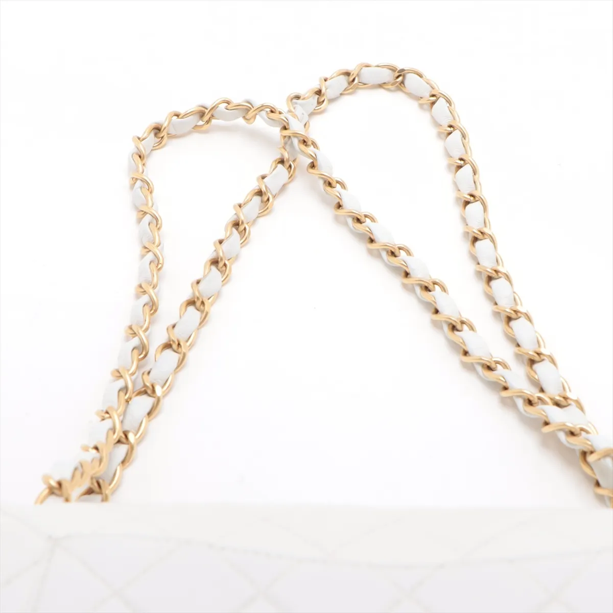 Matelassé 25 Lambskin Double Flap Double Chain Bag, White with Gold Hardware, 6358922, Series 6, A01112 — view 6