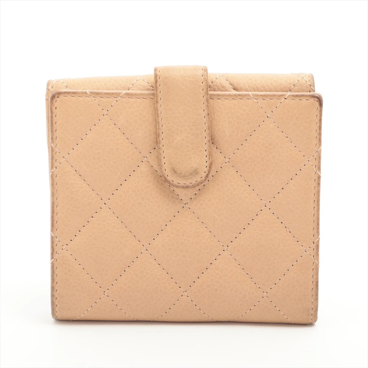 Matelasse caviar skin compact wallet beige gold hardware — view 2