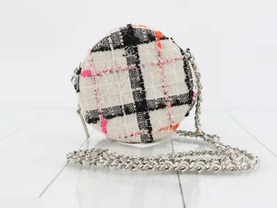 Matelassé Tweed Chain Shoulder Bag (Round)