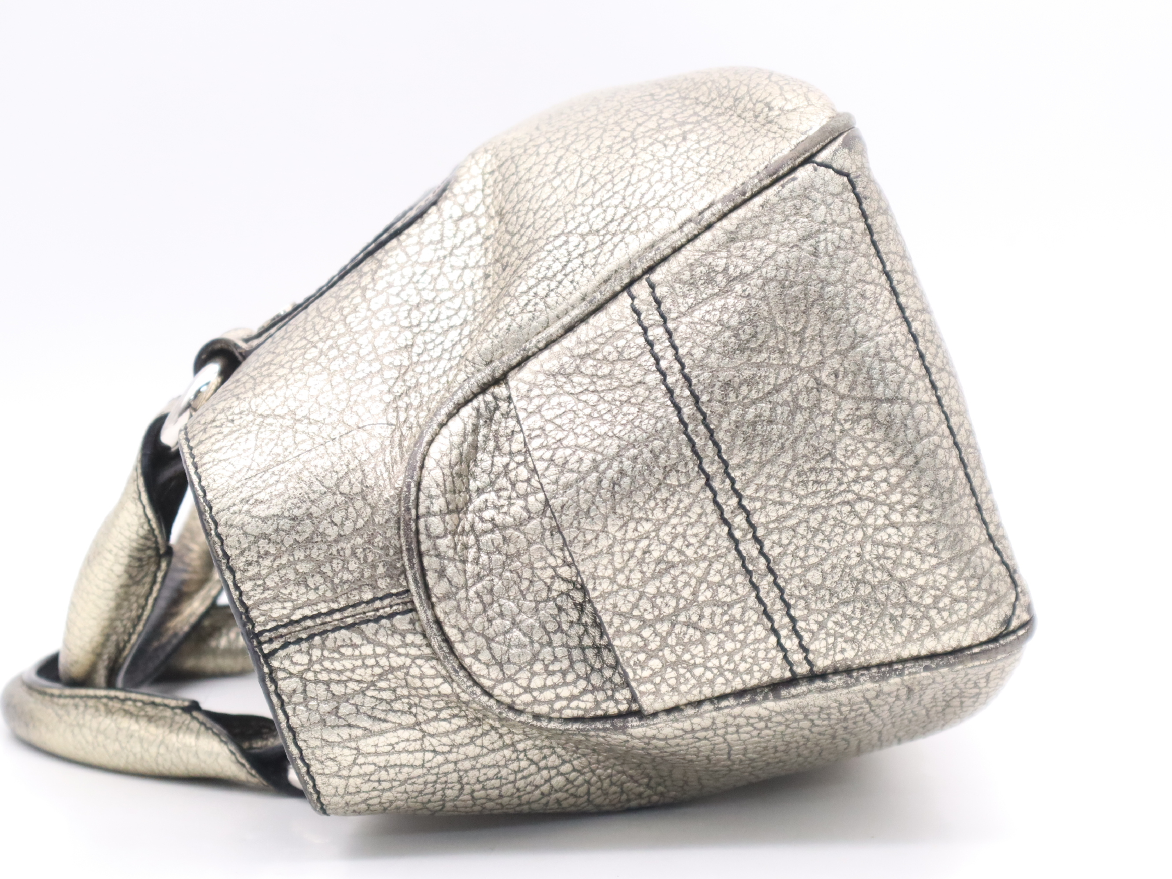 Leather Boogie Bag, Metallic Gold, Silver Hardware, with Dust Bag, Handbag — view 3