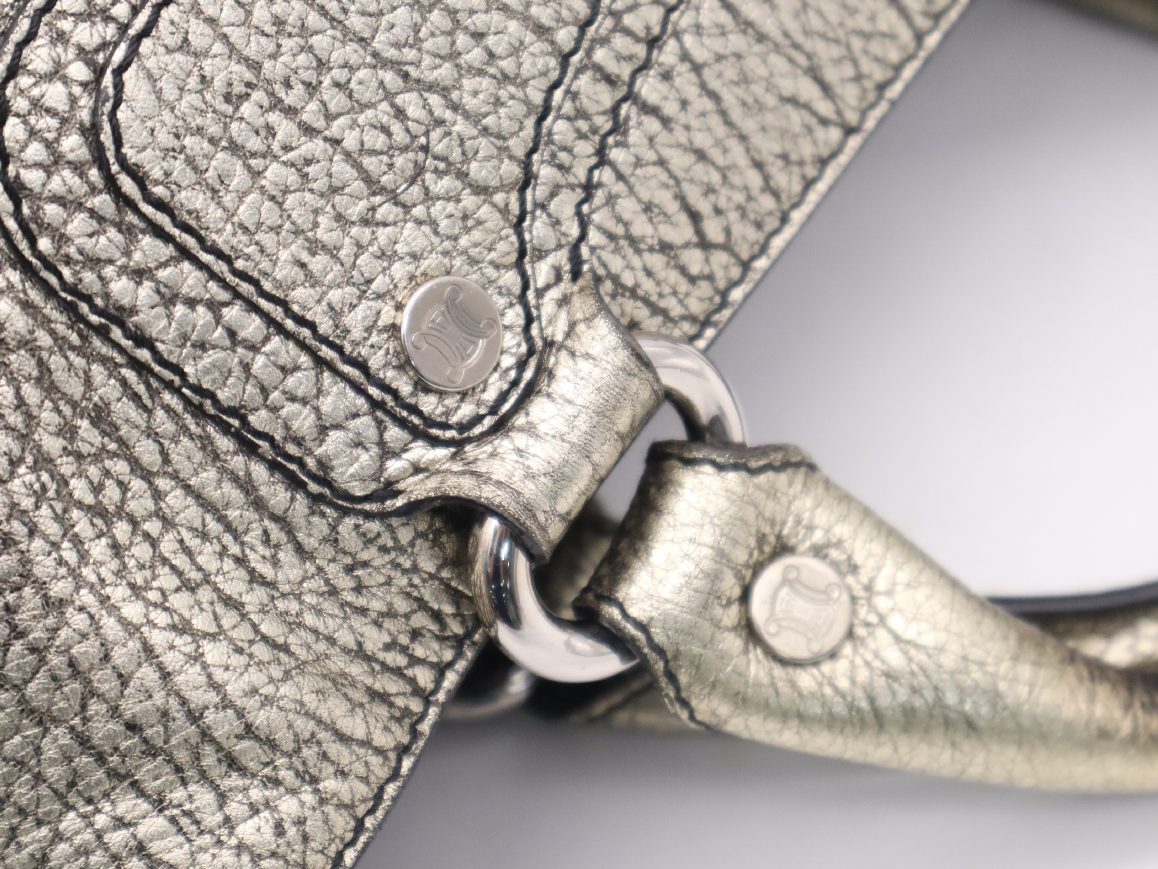 Leather Boogie Bag, Metallic Gold, Silver Hardware, with Dust Bag, Handbag — view 7