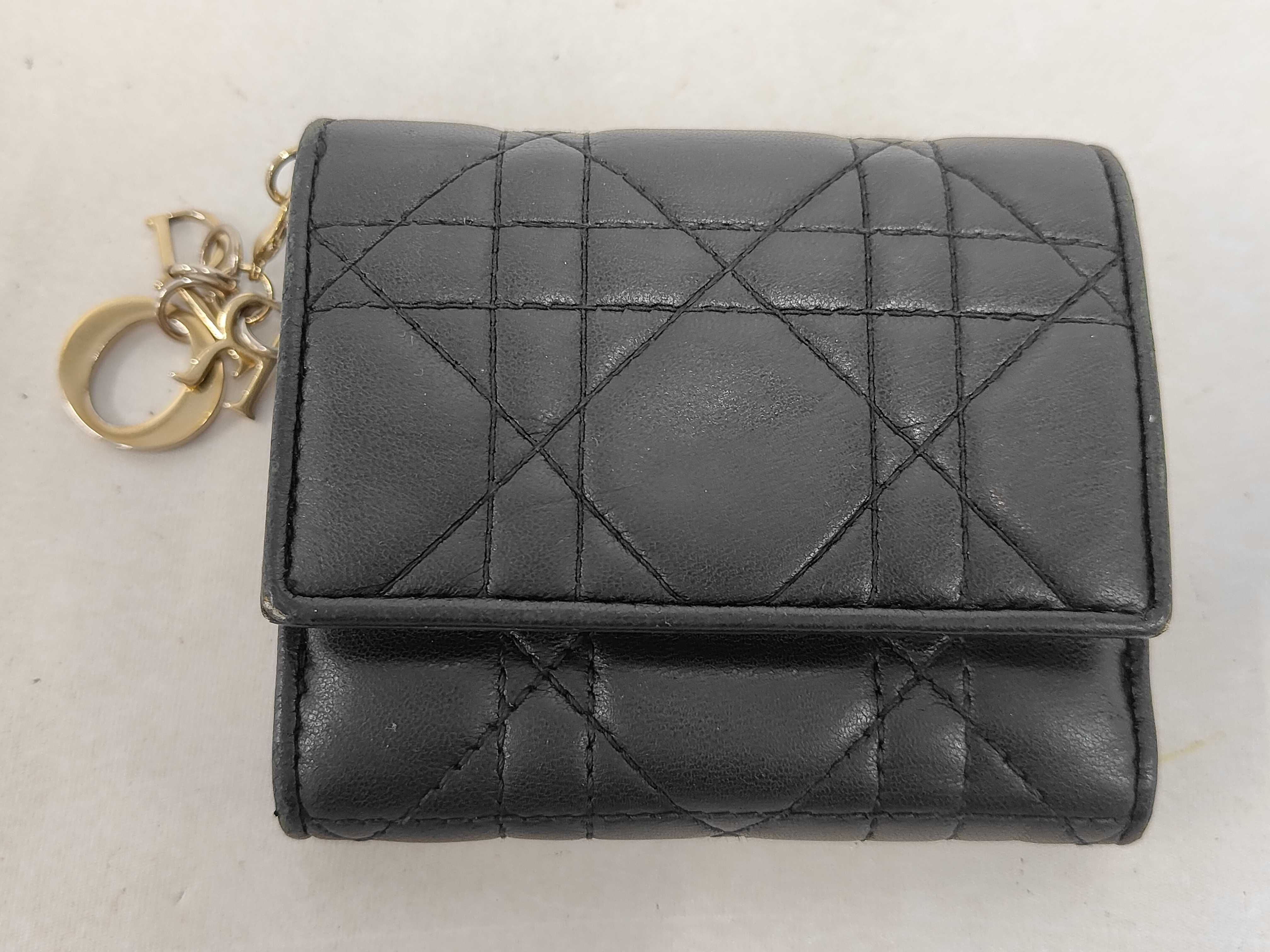 Lady Dior Bi-fold Wallet Leather BLACK Wallet