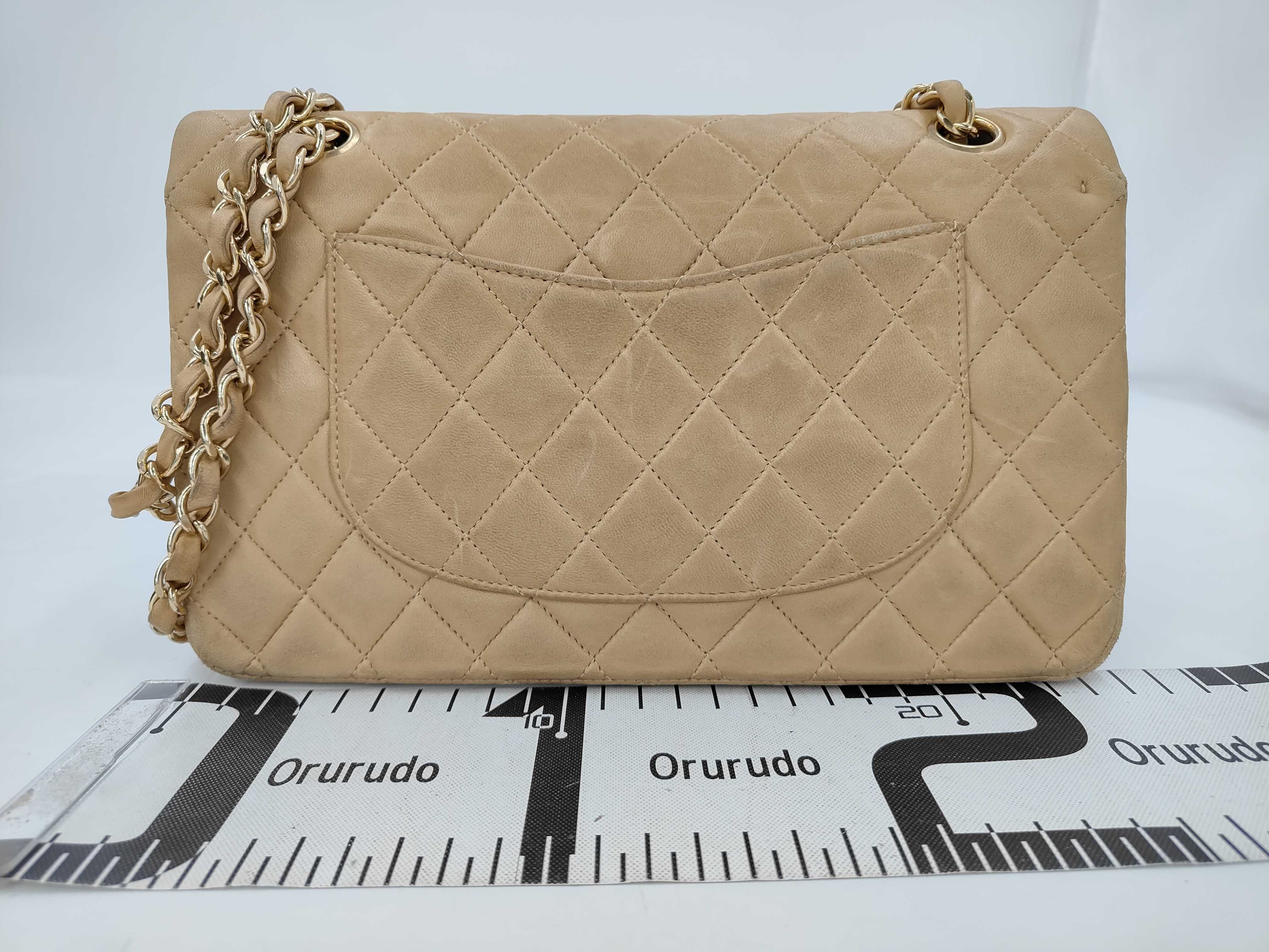 Matelassé 25 Double Flap Lambskin Chain Shoulder Bag (Serial No. 6, Beige) — view 2
