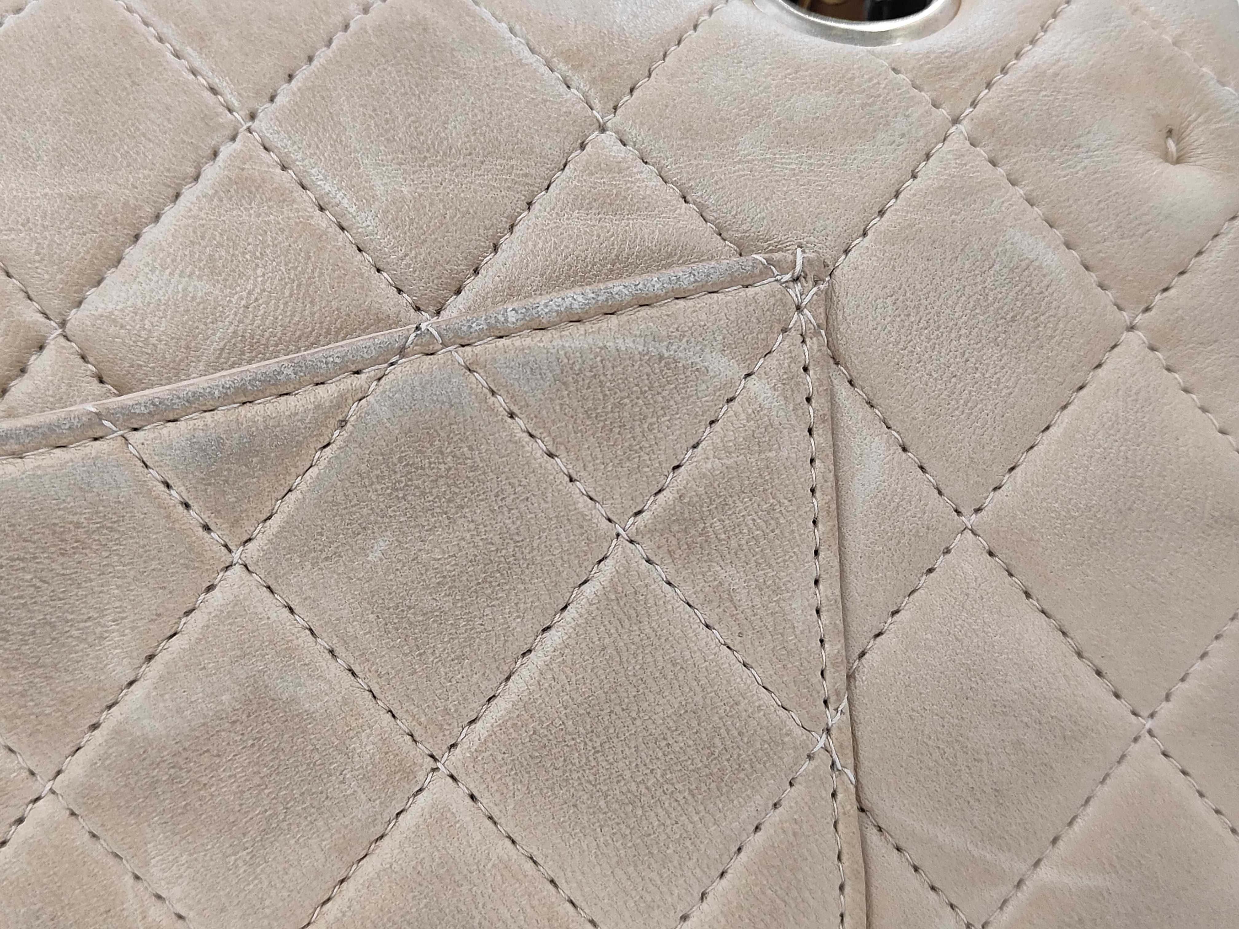 Matelassé 25 Double Flap Lambskin Chain Shoulder Bag (Serial No. 6, Beige) — view 3