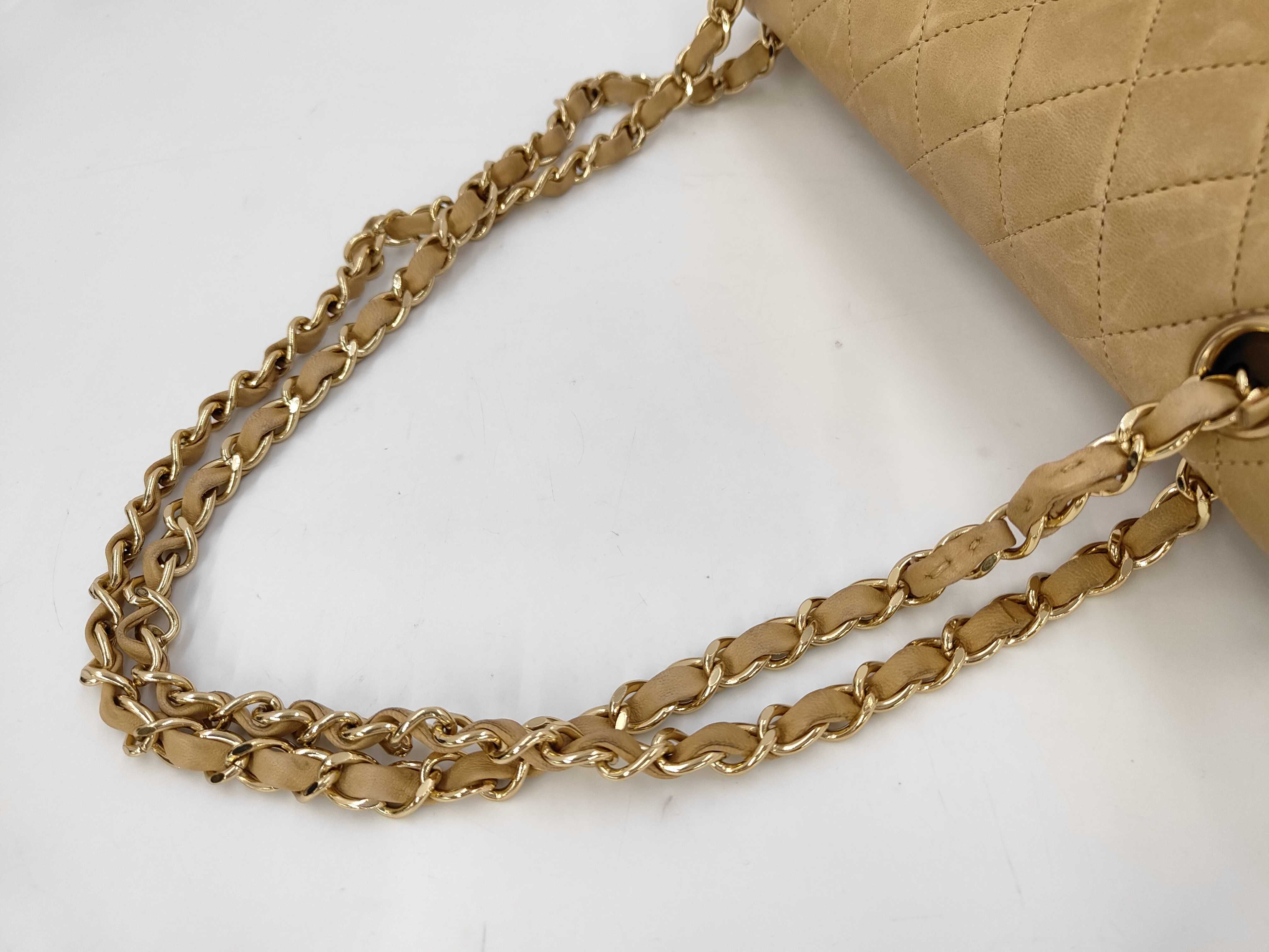 Matelassé 25 Double Flap Lambskin Chain Shoulder Bag (Serial No. 6, Beige) — view 4