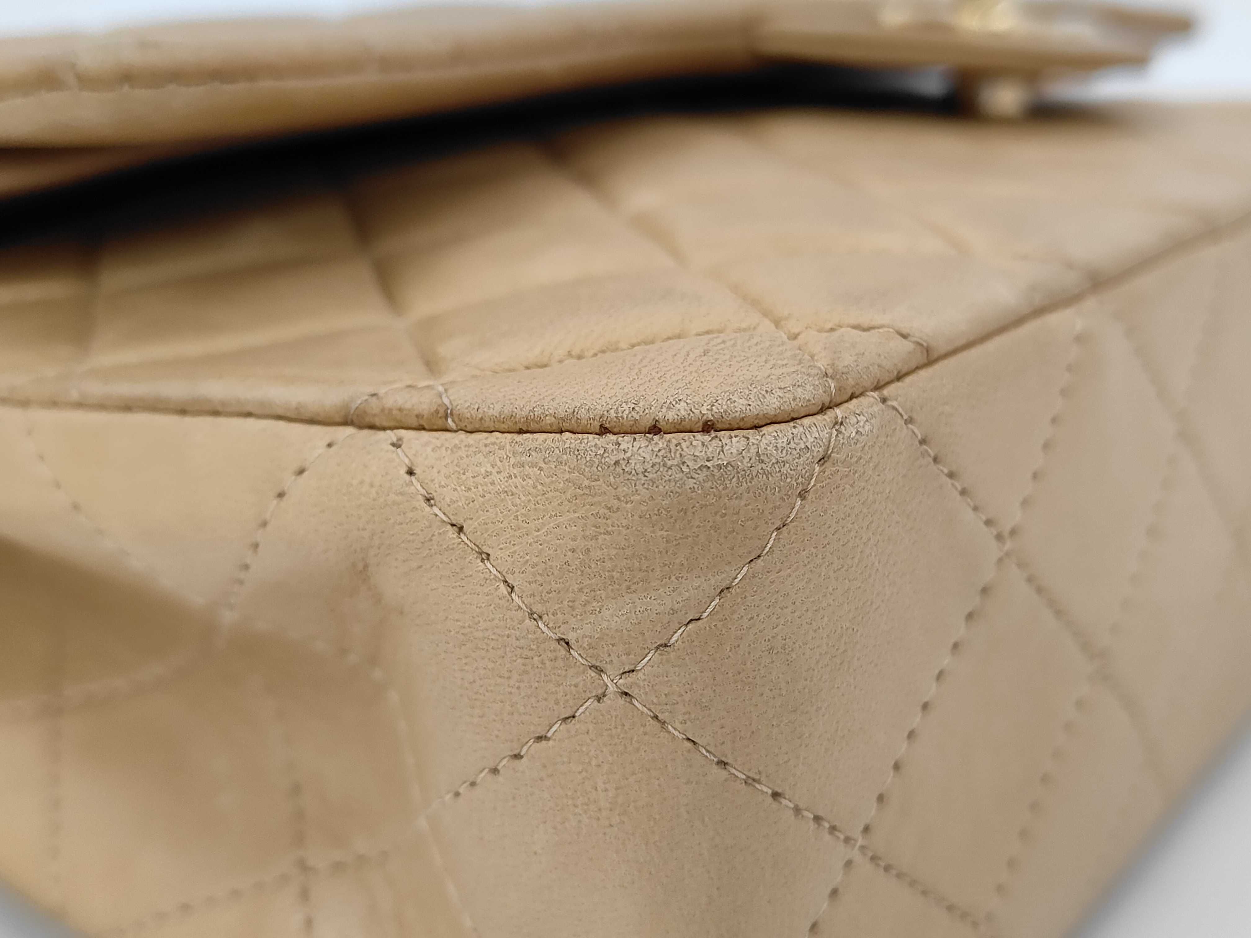 Matelassé 25 Double Flap Lambskin Chain Shoulder Bag (Serial No. 6, Beige) — view 6