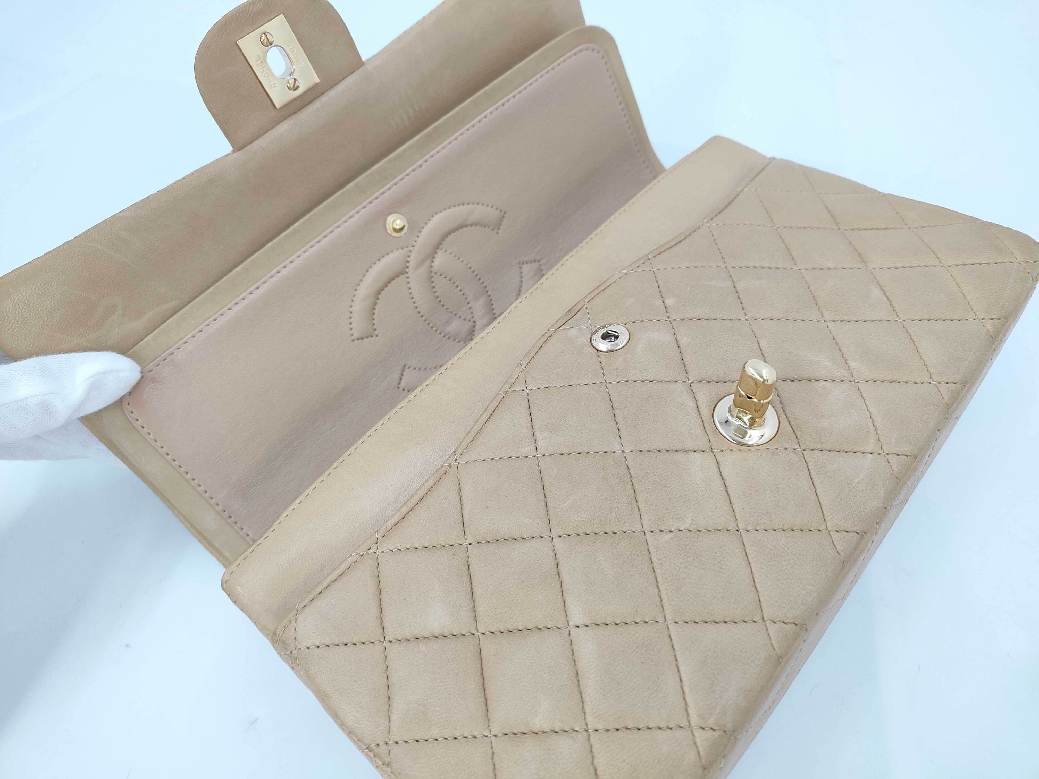 Matelassé 25 Double Flap Lambskin Chain Shoulder Bag (Serial No. 6, Beige) — view 8