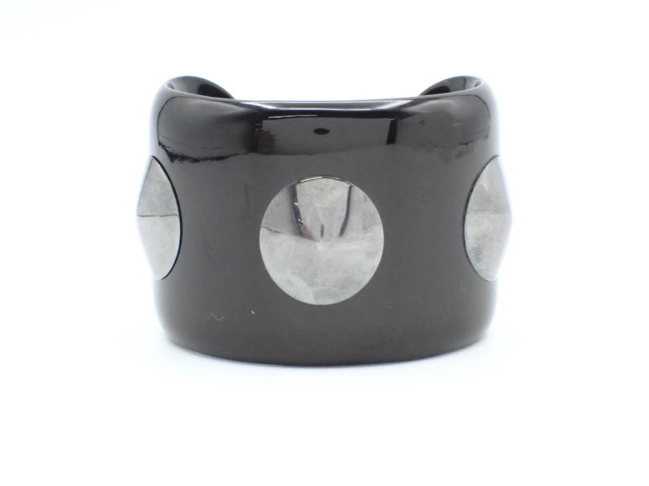 Studded Horn Cuff Medor Bangle Bracelet - Black & Silver