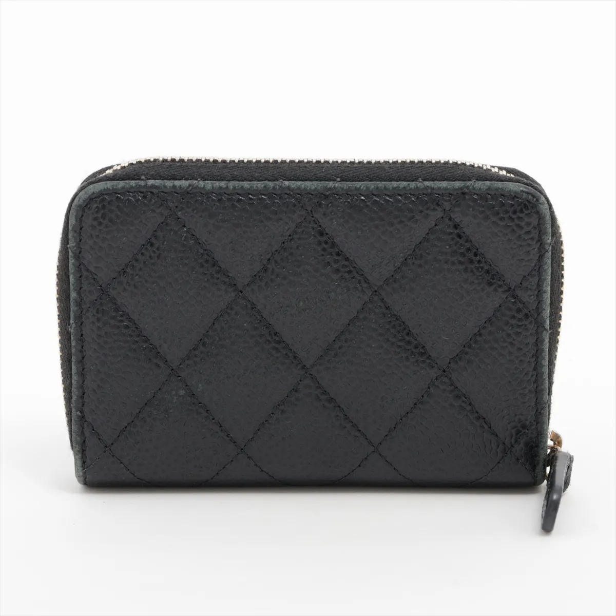 Matelassé Caviar Skin Coin Case, Black with Gold Hardware, 25589335 — view 2