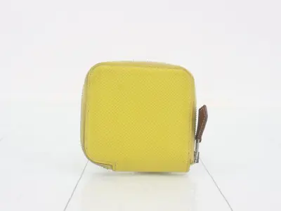 Coin purse, "Silk In Compact," yellow/lime color, P-type hardware, Epsom leather, Y-stamp.