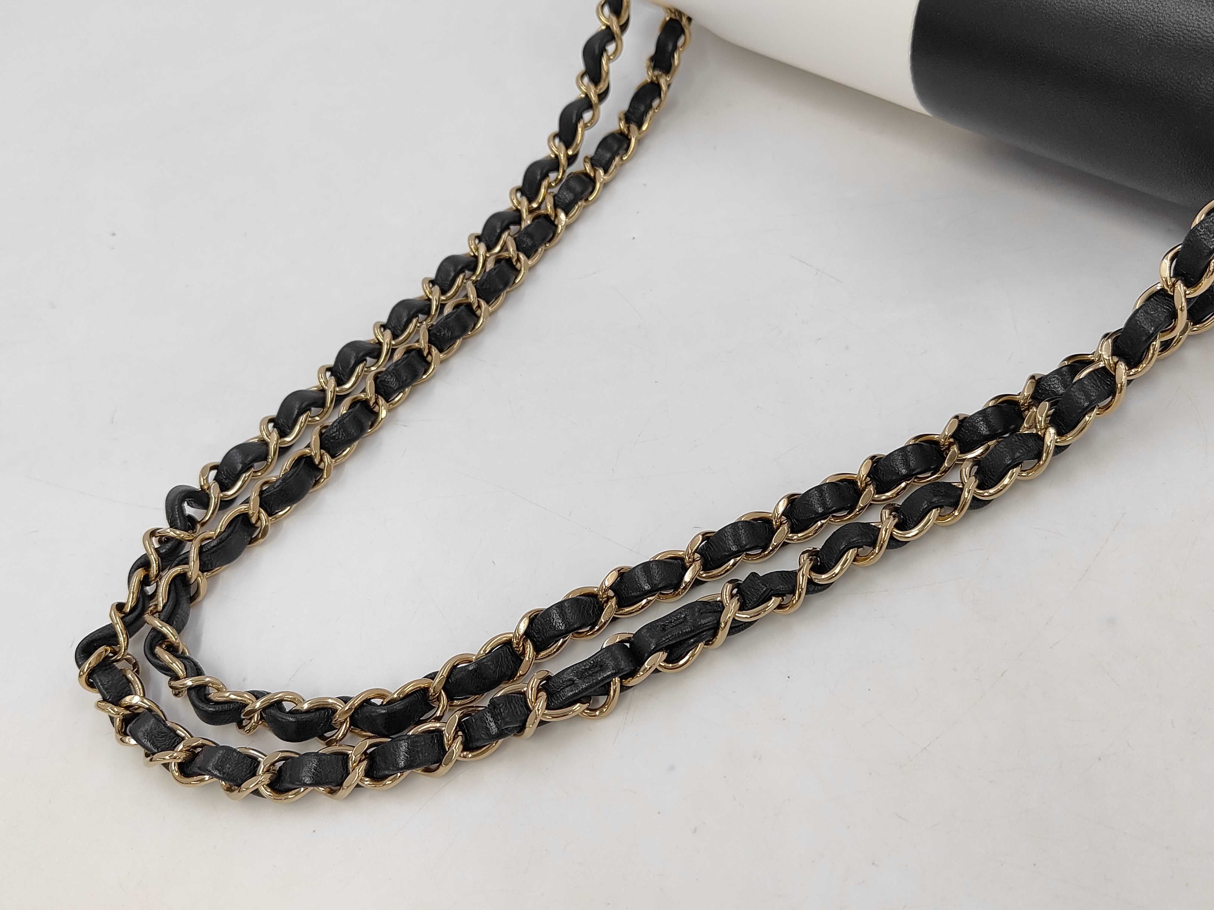 Matelassé Double Flap Black x White Serial Plate Chain Shoulder Bag — view 3